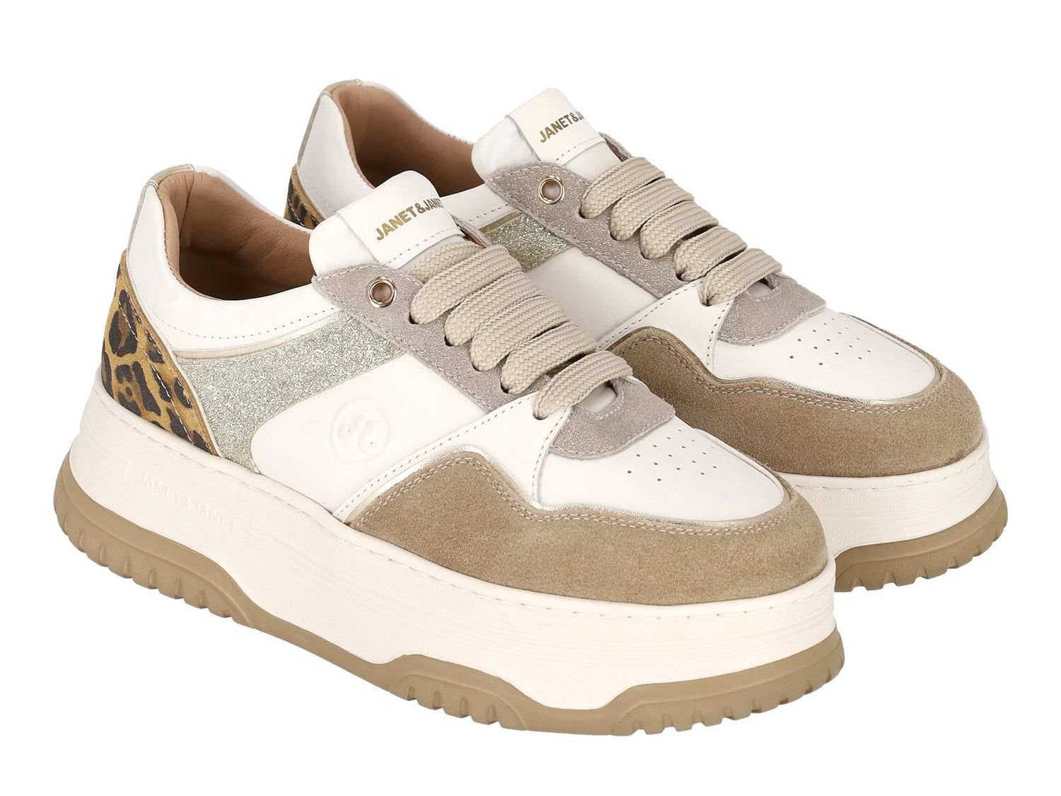 Sneakers in ecopelle con riporti in camoscio e leopardato