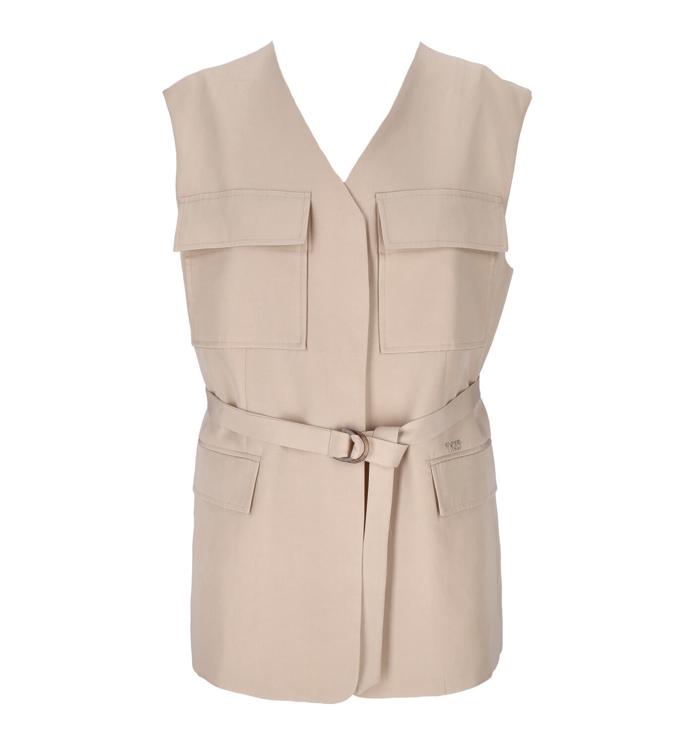 Gilet in misto lino con tasconi e cintura