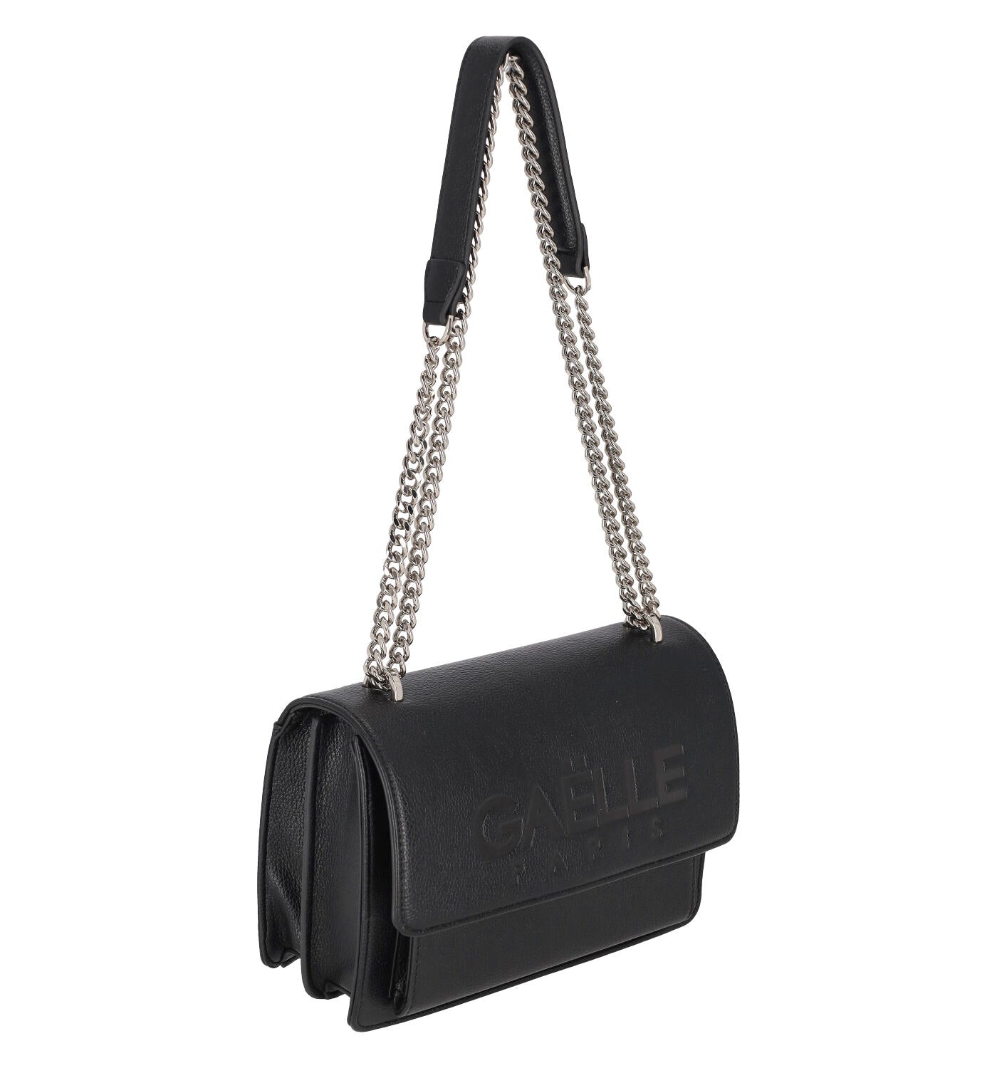 Borsa con doppia catena regolabile argento, chisuura con bottone