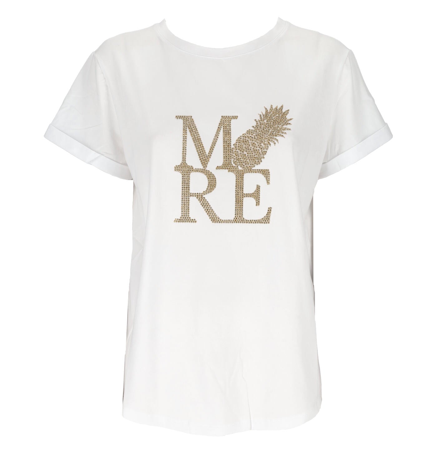T-shirt mezza manica con logo borchie oro
