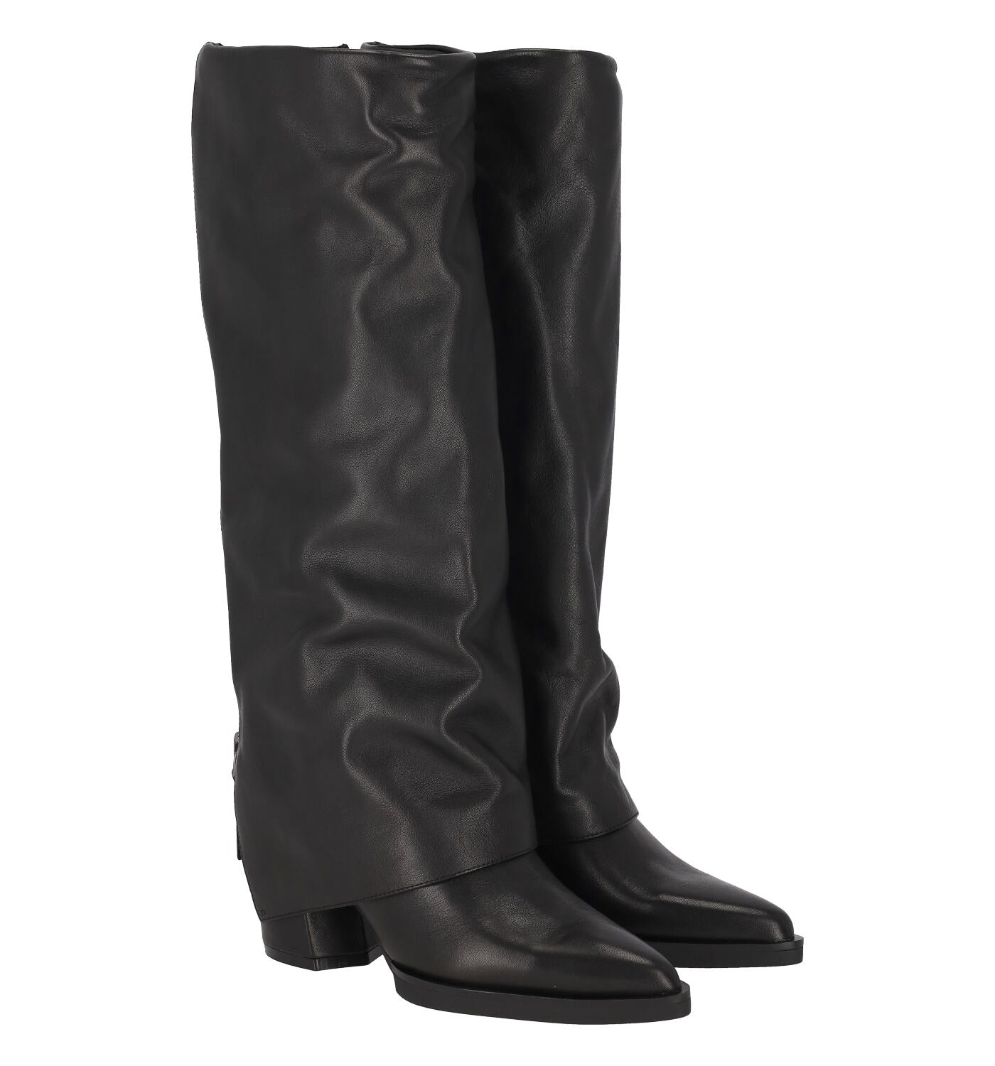 Stivale in pelle opaco con risvolto e zip sul retro tacco altezza 8 cm .