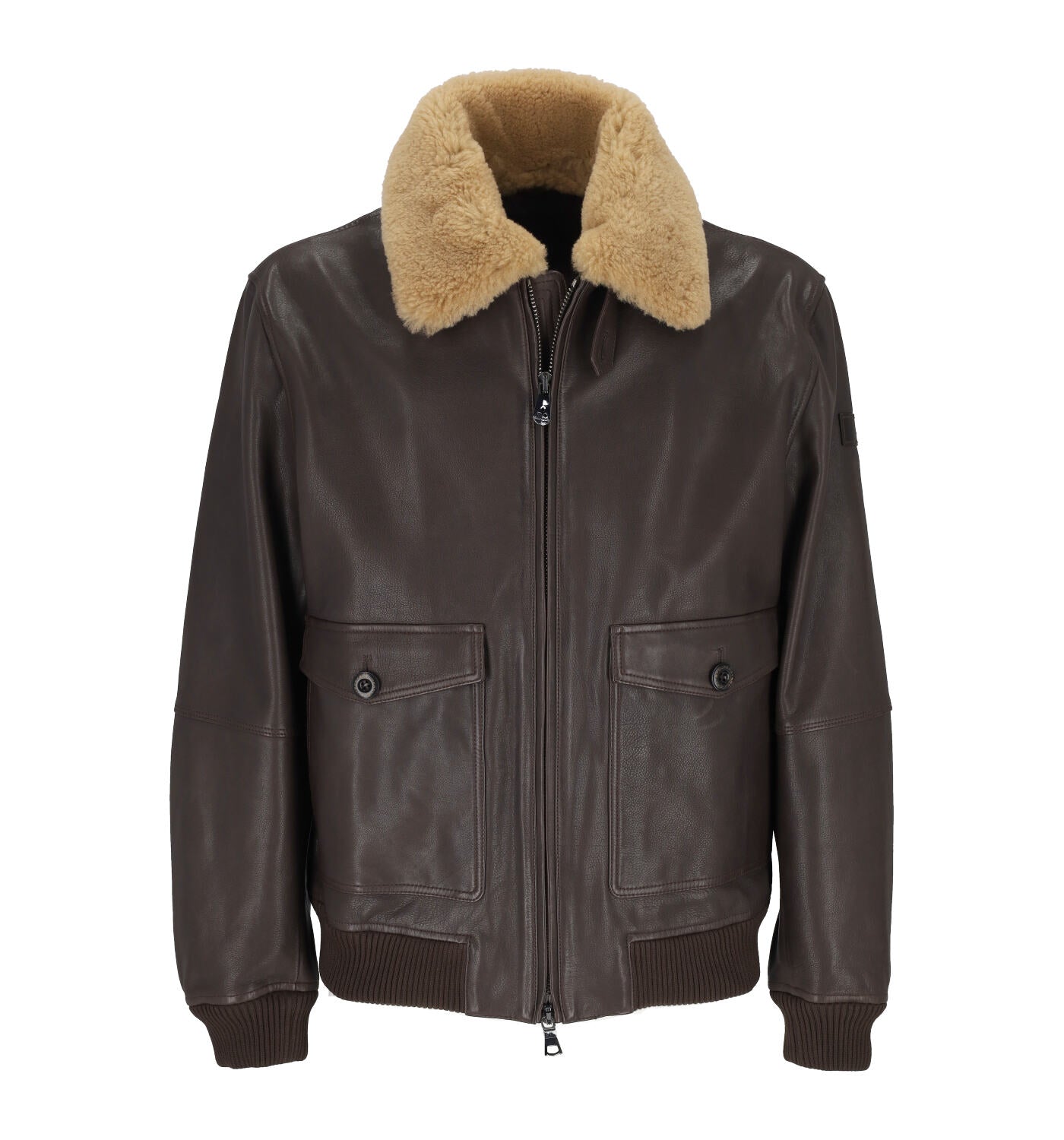 Giacca in pelle con collo montone .