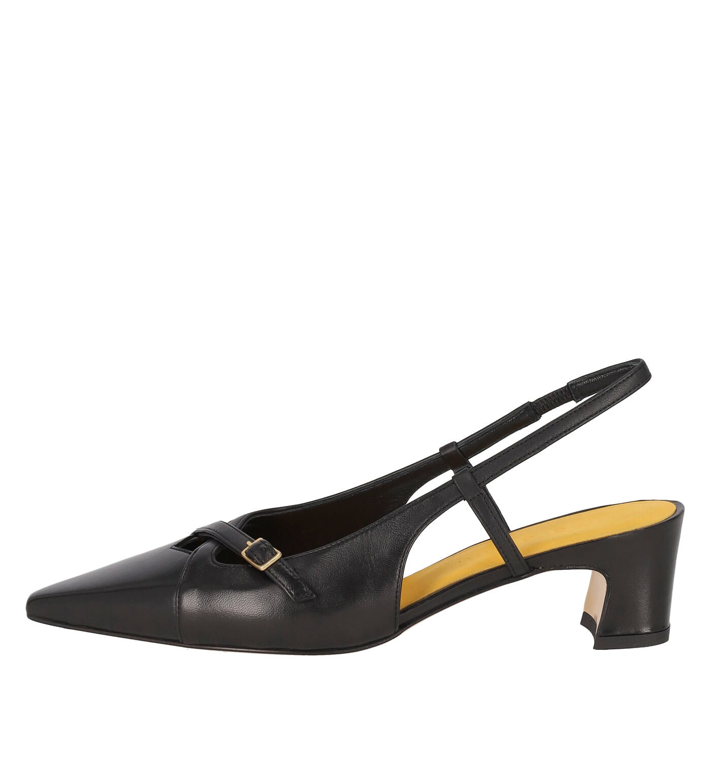 Chanel tacco quadrato alto 5 cm con incrocio e fibbia frontale