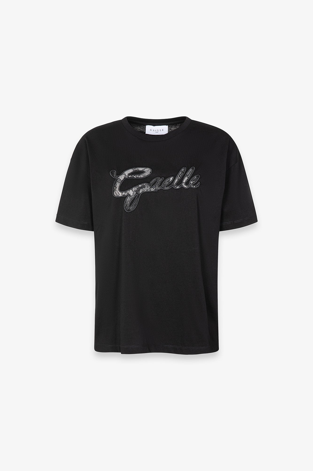 T-shirt mezza manica con logo ricamato in pizzo