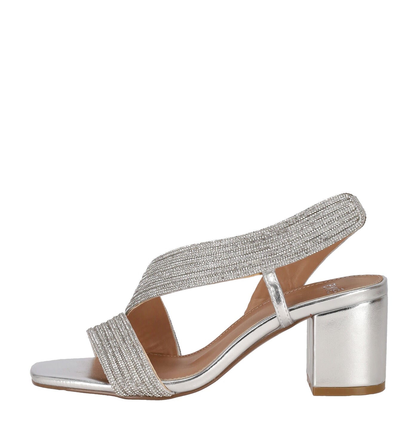 Sandalo fascia strass tacco largo alto 6 cm
