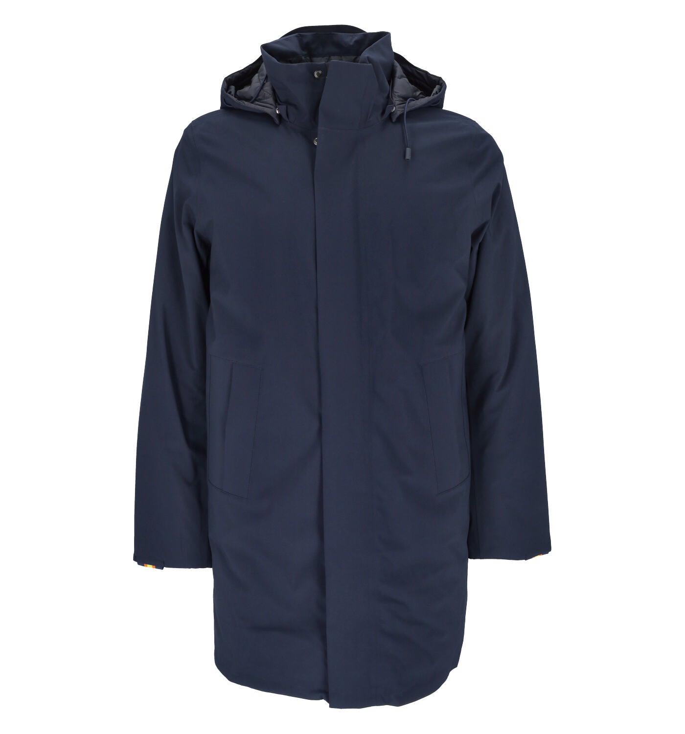 Giacca lunga spalmata con cappuccio .