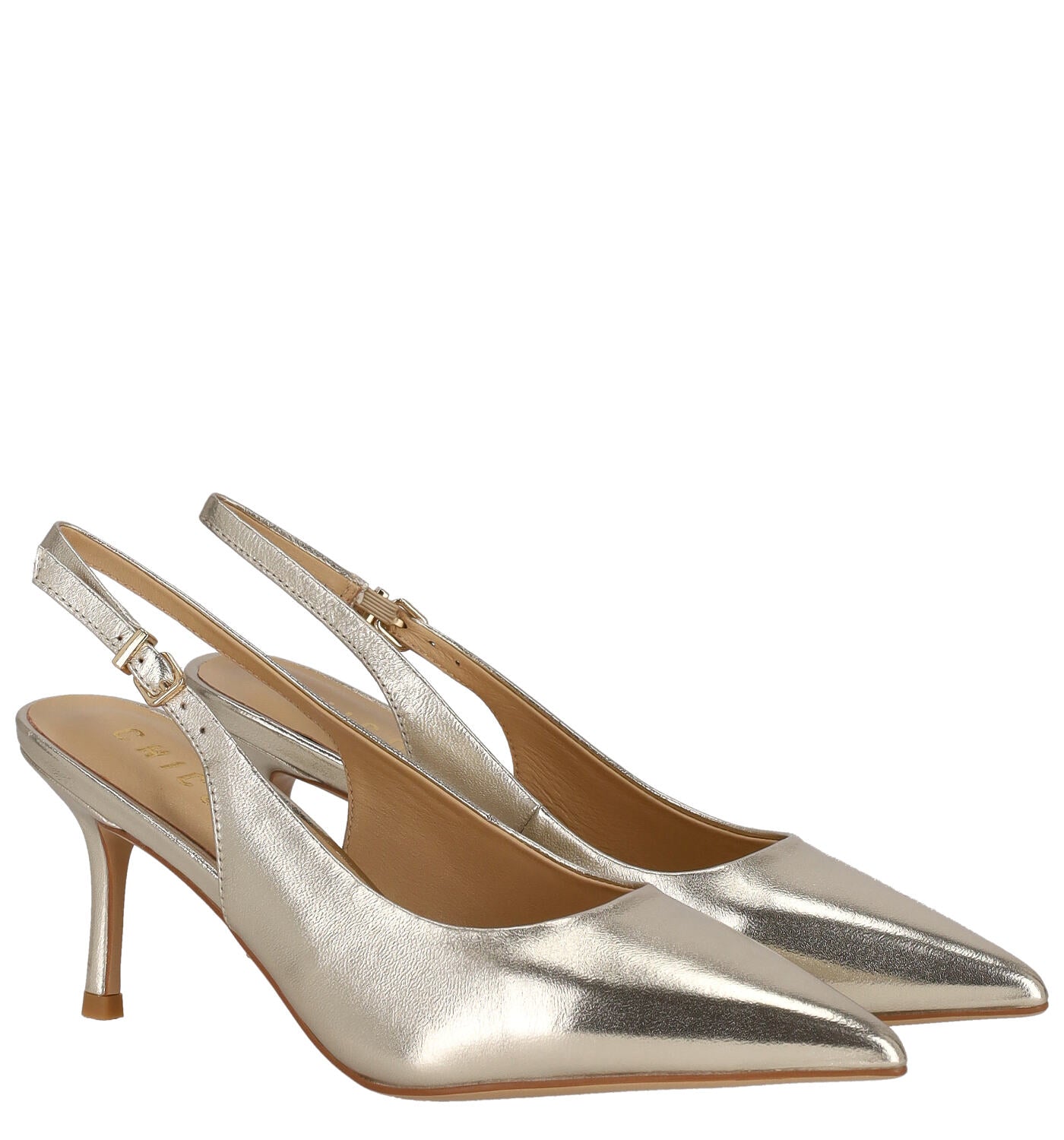Chanel in pelle laminata, tacco alto 8 cm