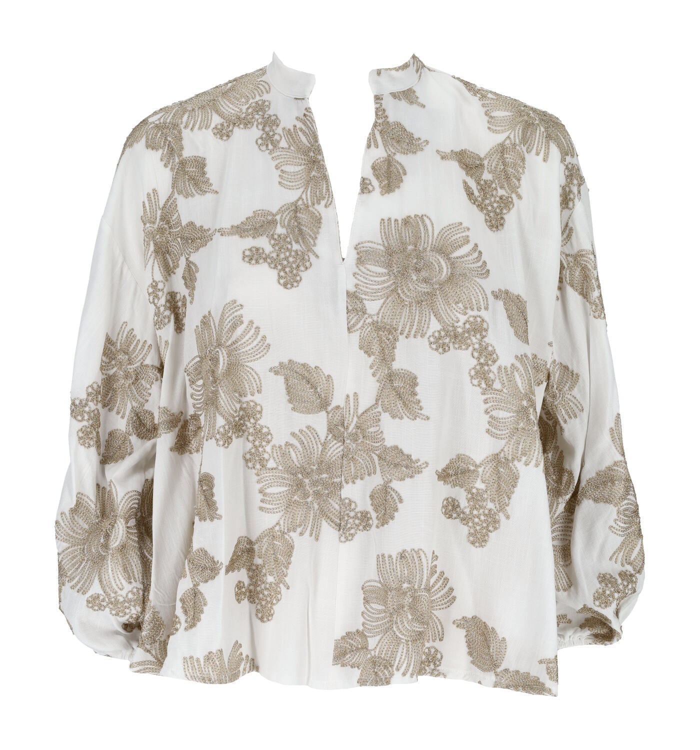 Camicia manica palloncino con ricami oro
