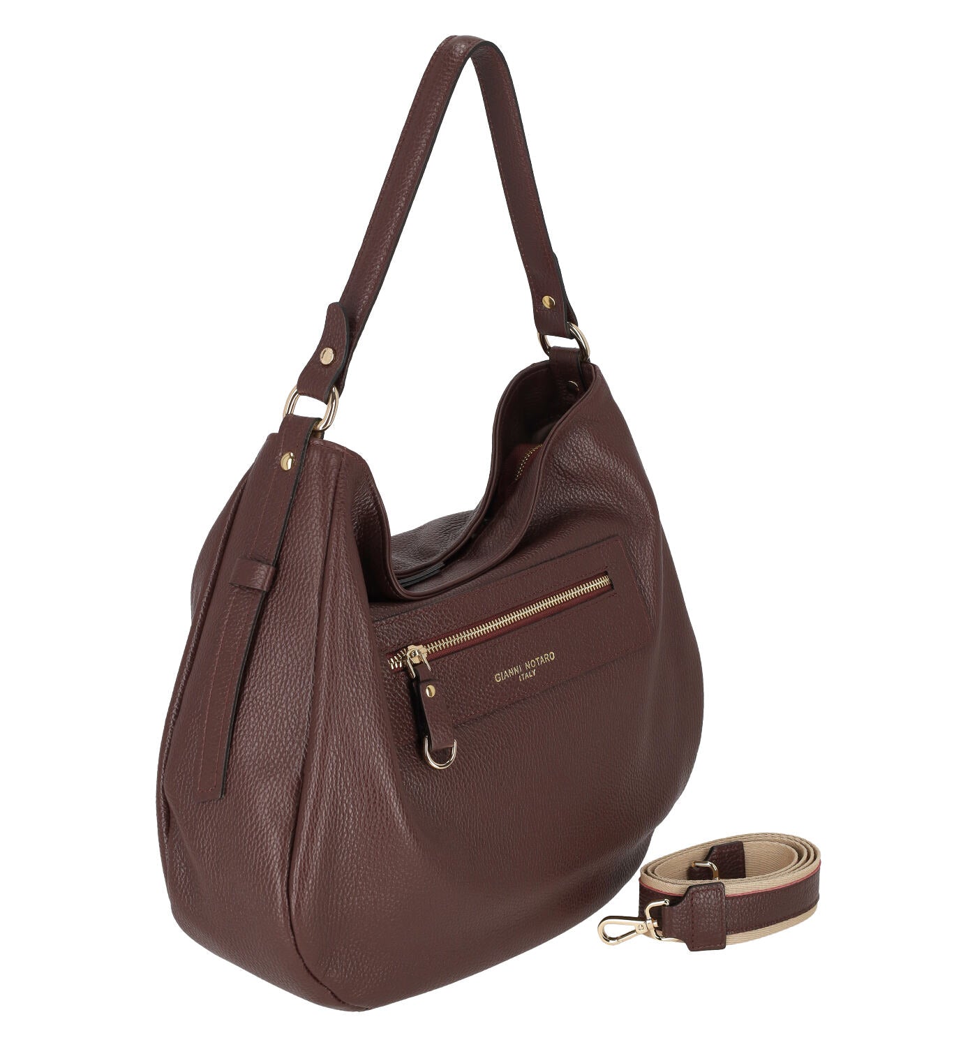 Borsa shopping a sacca con chiusura a zip e tracolla regolabile