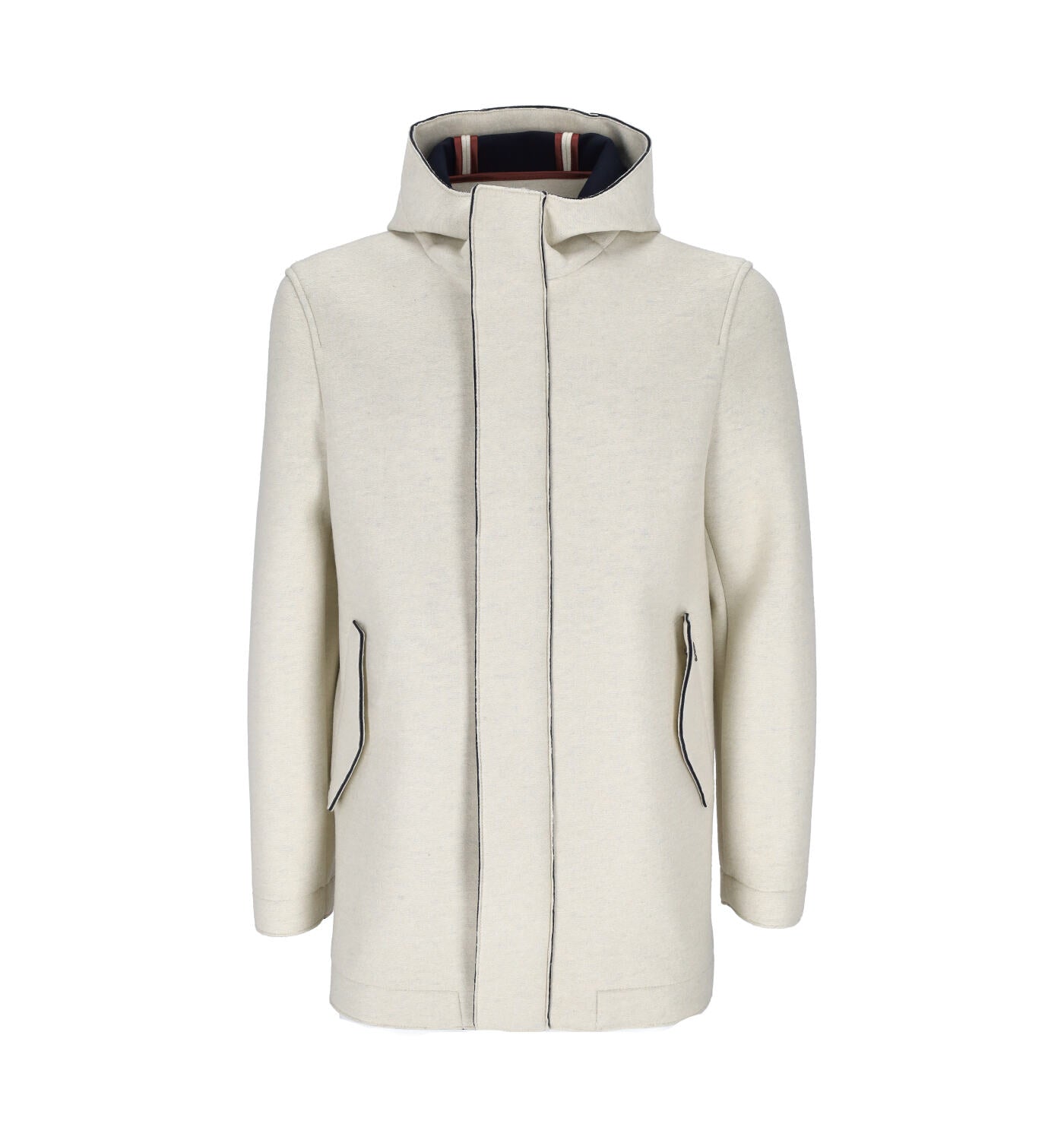 Cappotto con cappuccio e chiusura con zip.