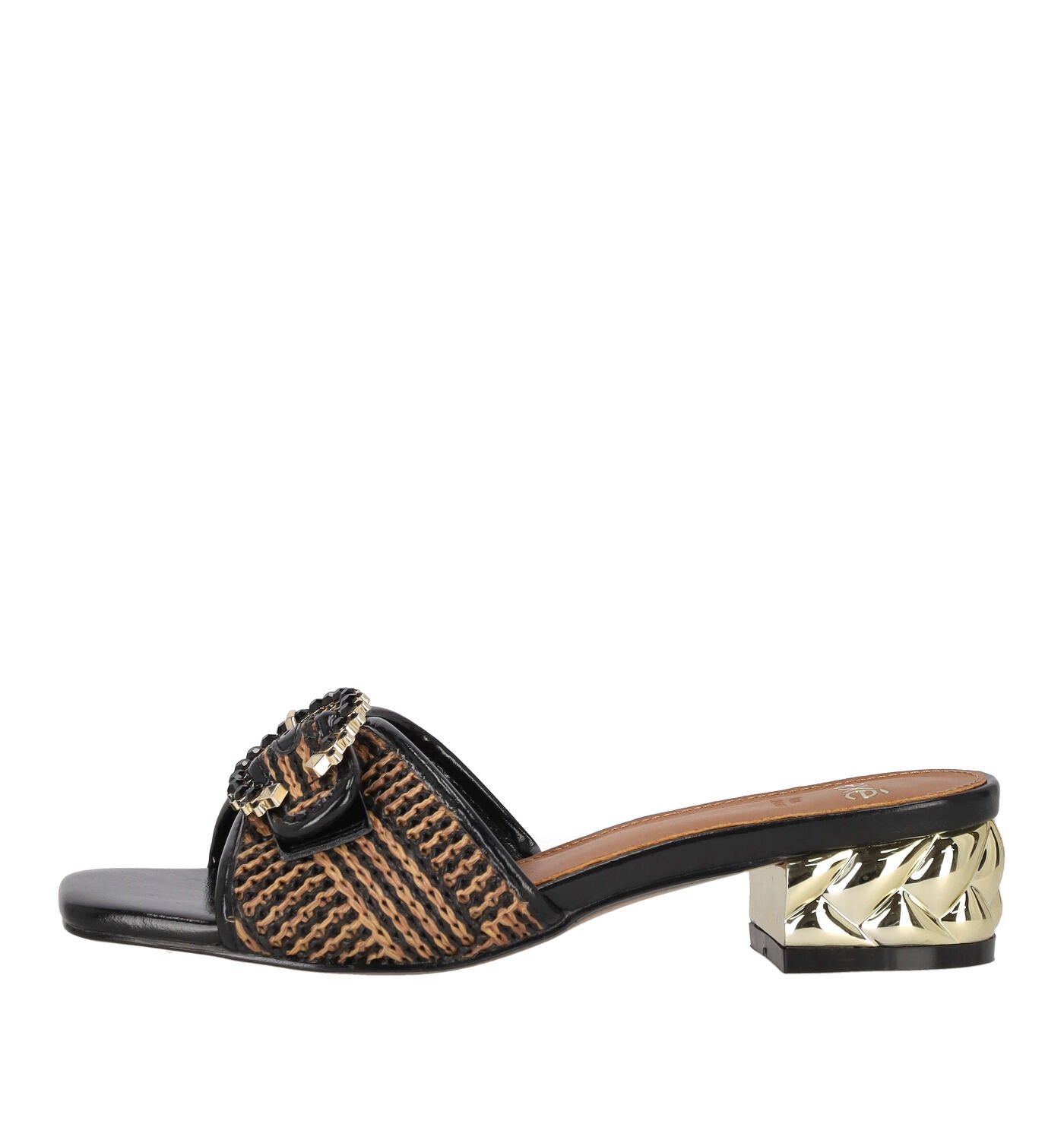 Scalzato una fascia rafia con fibbia strass, tacco oro alto 3 cm KATY
