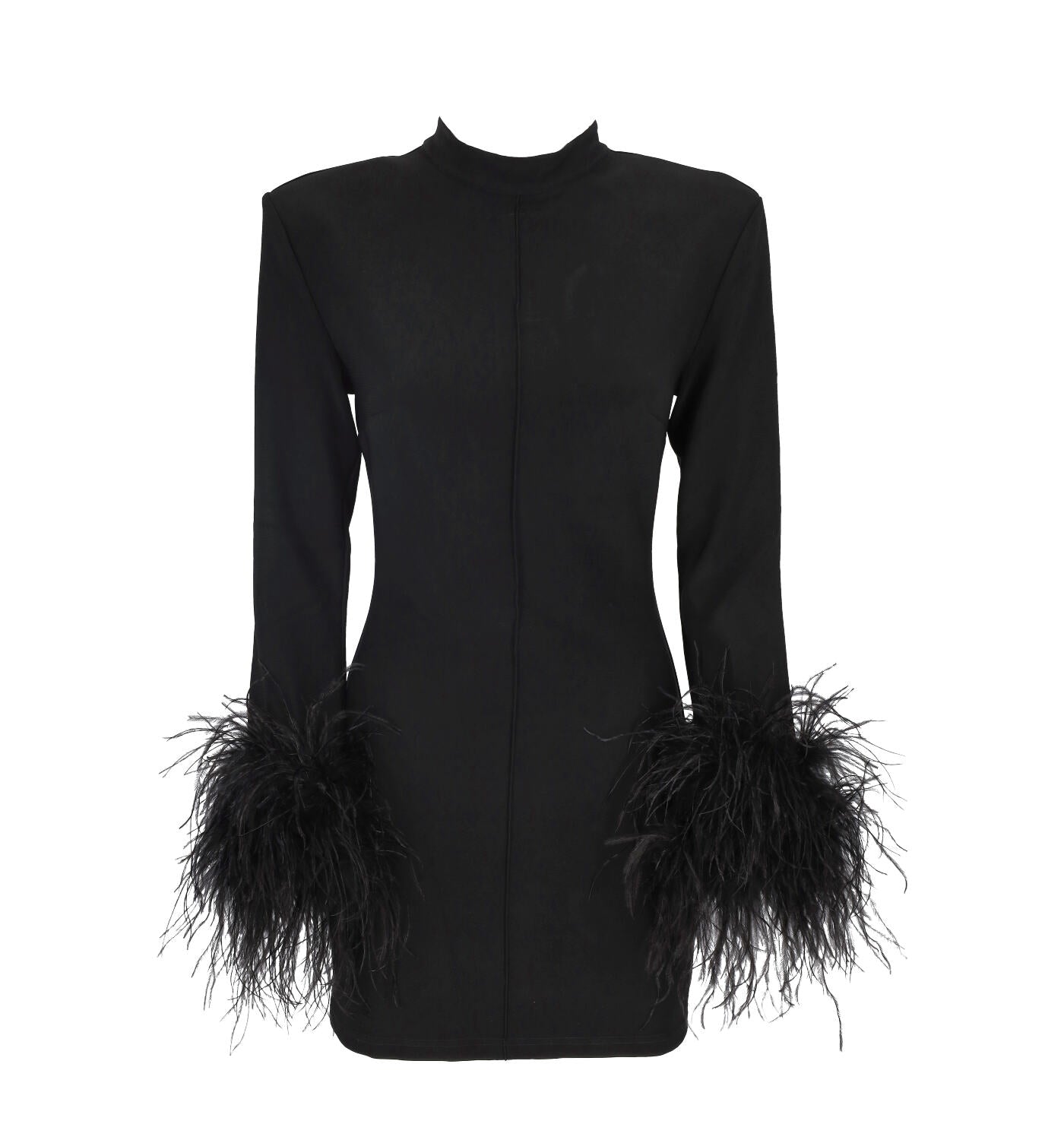 Abito corto con manica con piume