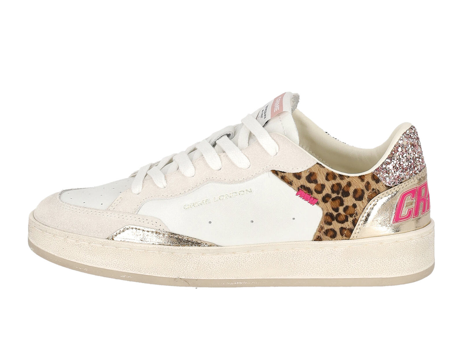 Sneakers in pelle con riporti glitter e leopardati