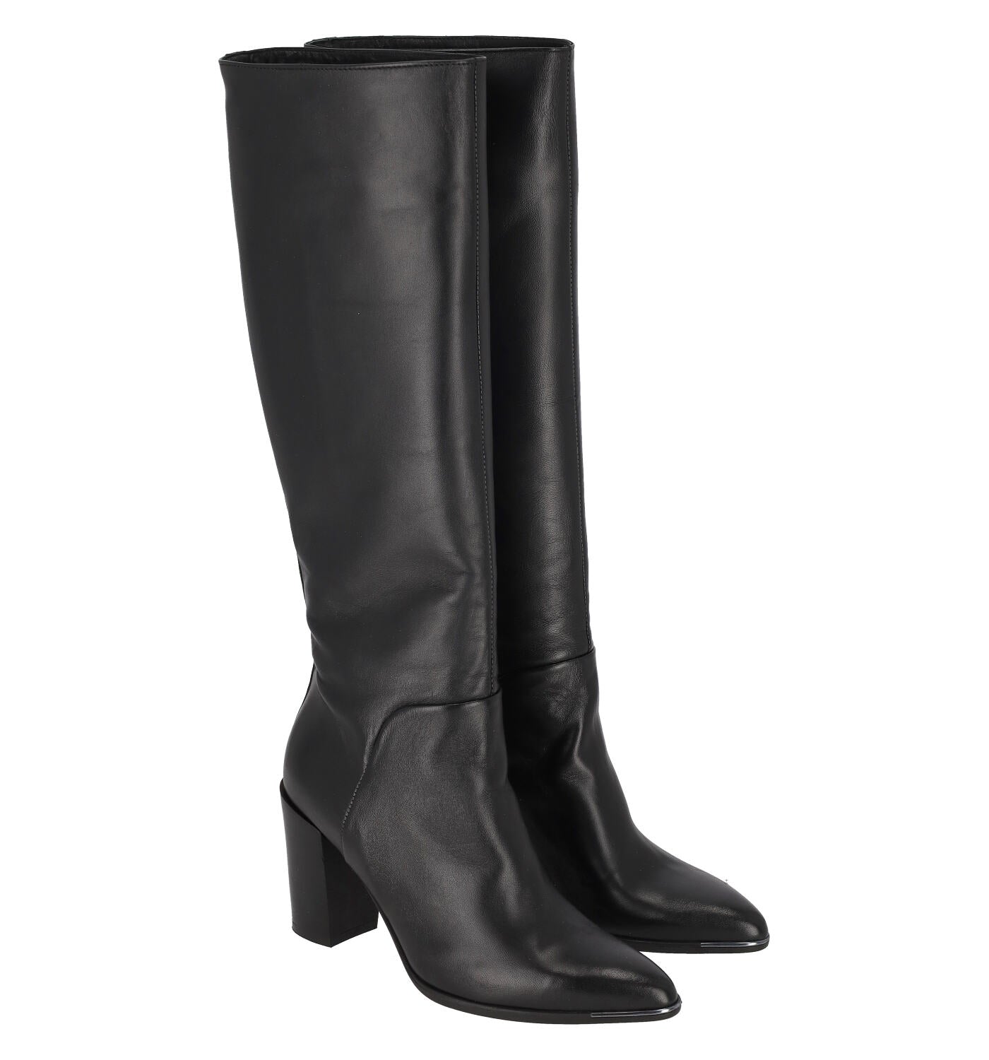 Stivale in pelle con tacco altezza 9 cm , puntalino argento