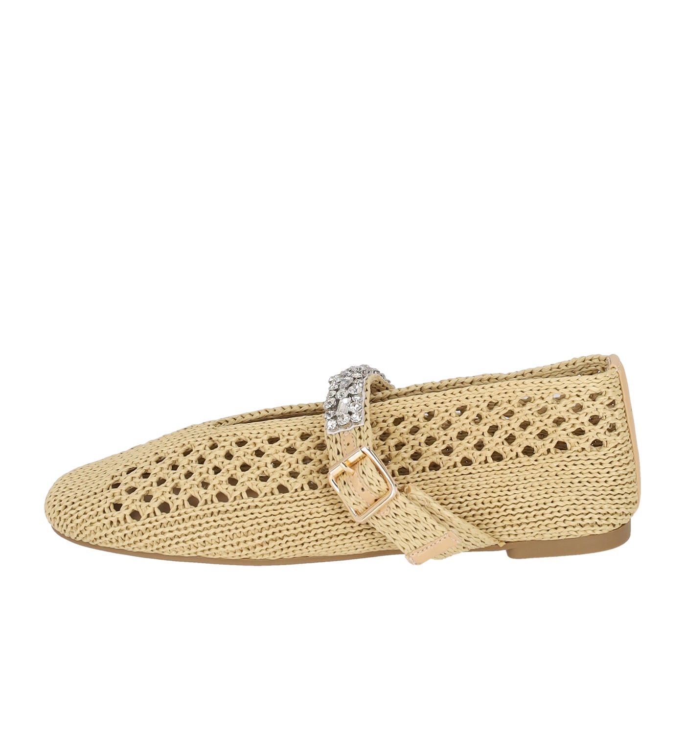Ballerina in rafia con cinturino in strass