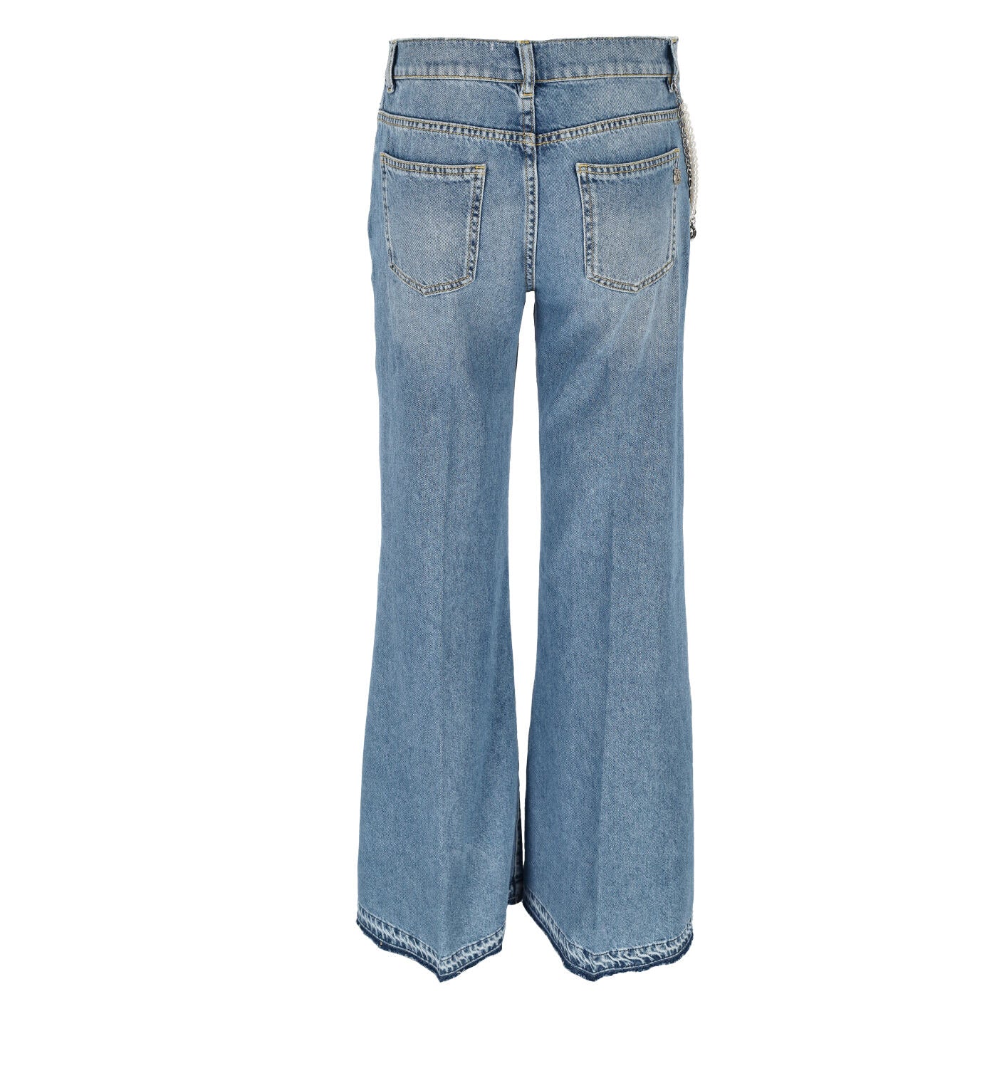 Jeans a palazzo con perle e logo
