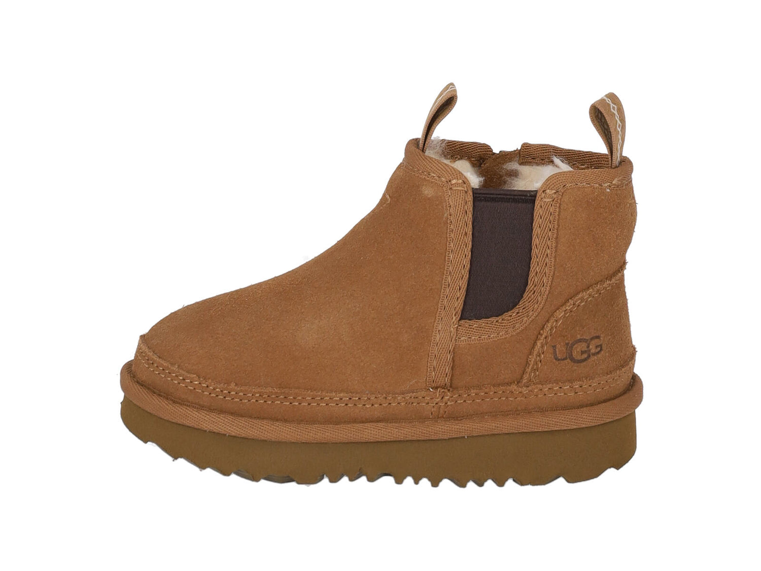 Stivaletto in camoscio con interno in montone , elastici ai lati