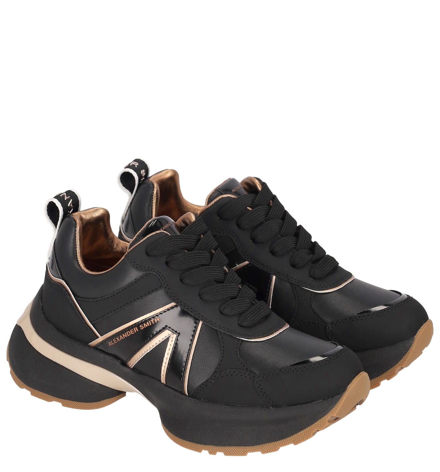 Sneakers running in pelle con riporti specchiati opachi