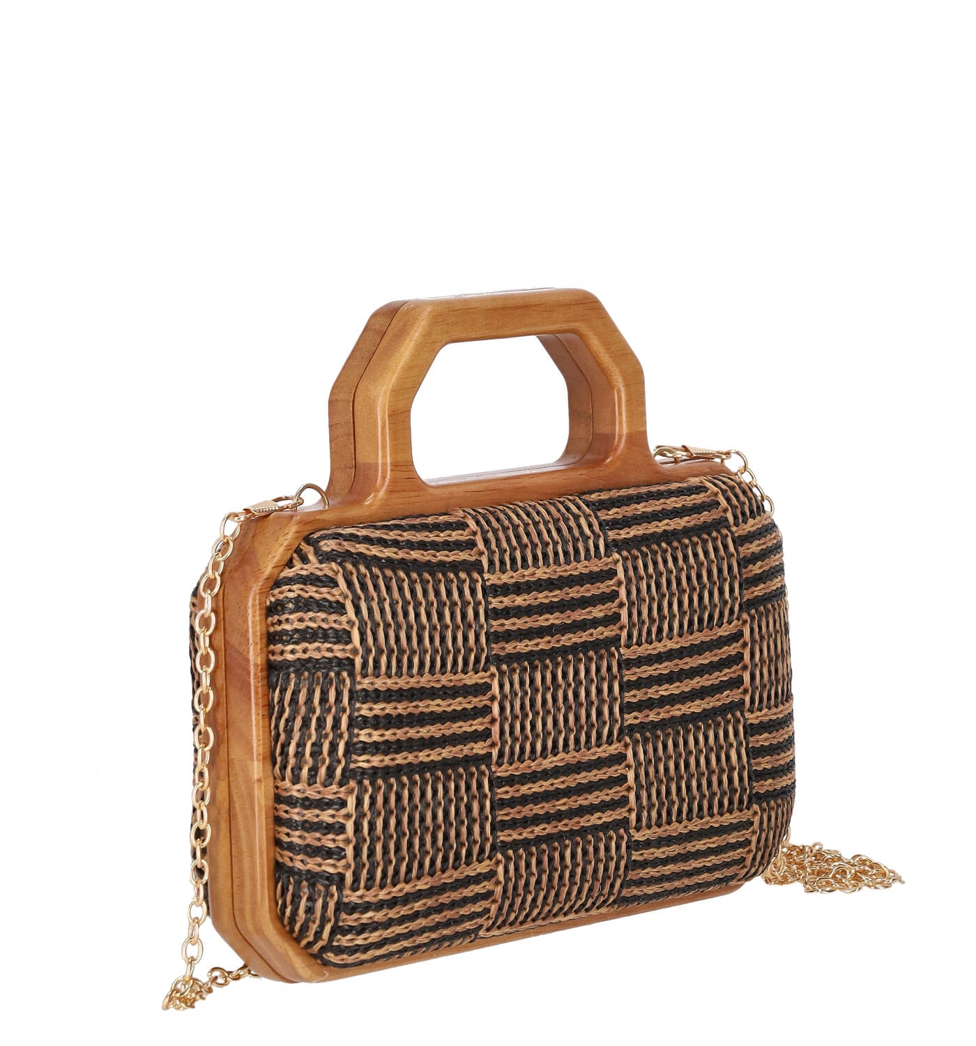 Borsa rettangolare con manico in legno