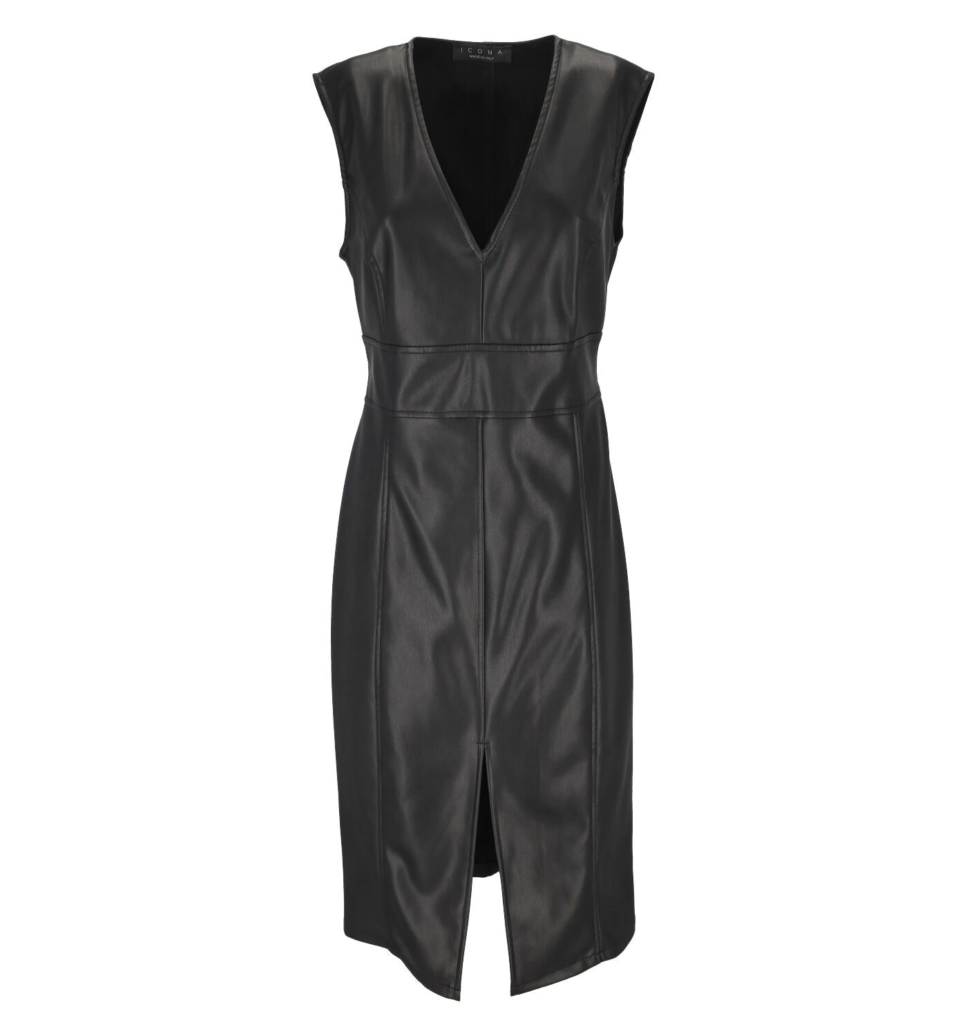Abito midi in ecopelle con scolla a V
