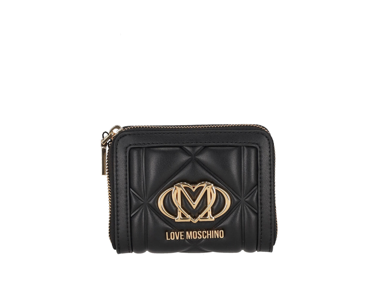 Portafoglio piccolo trapuntato zip around con logo oro