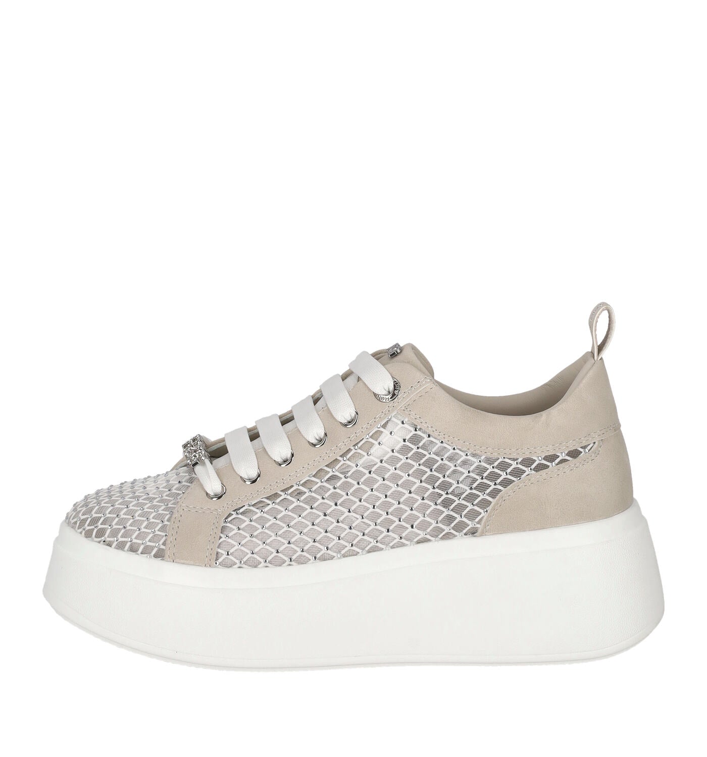 Sneakers in rete e strass con platform alto 4 cm