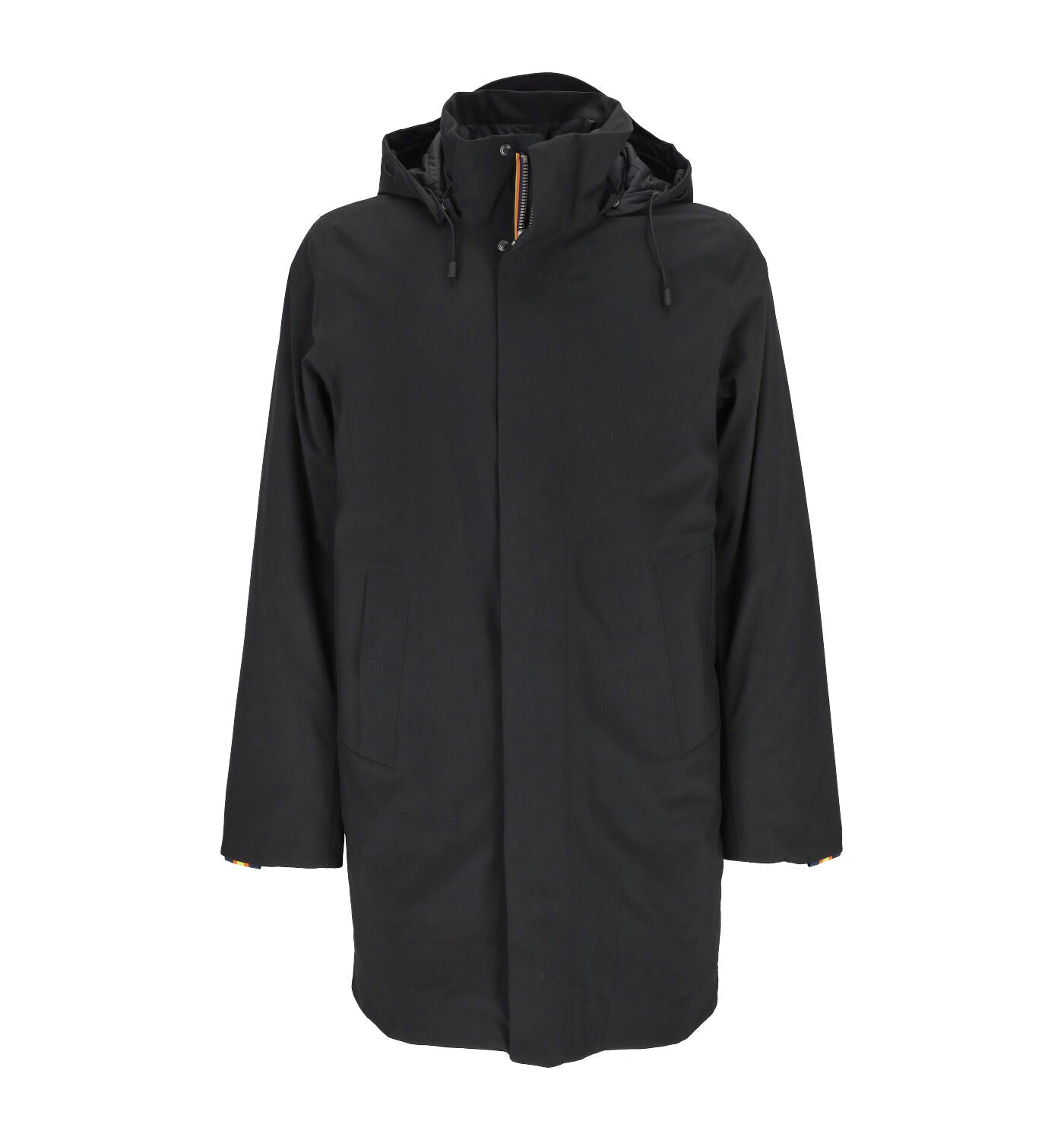 Giacca lunga spalmata con cappuccio .