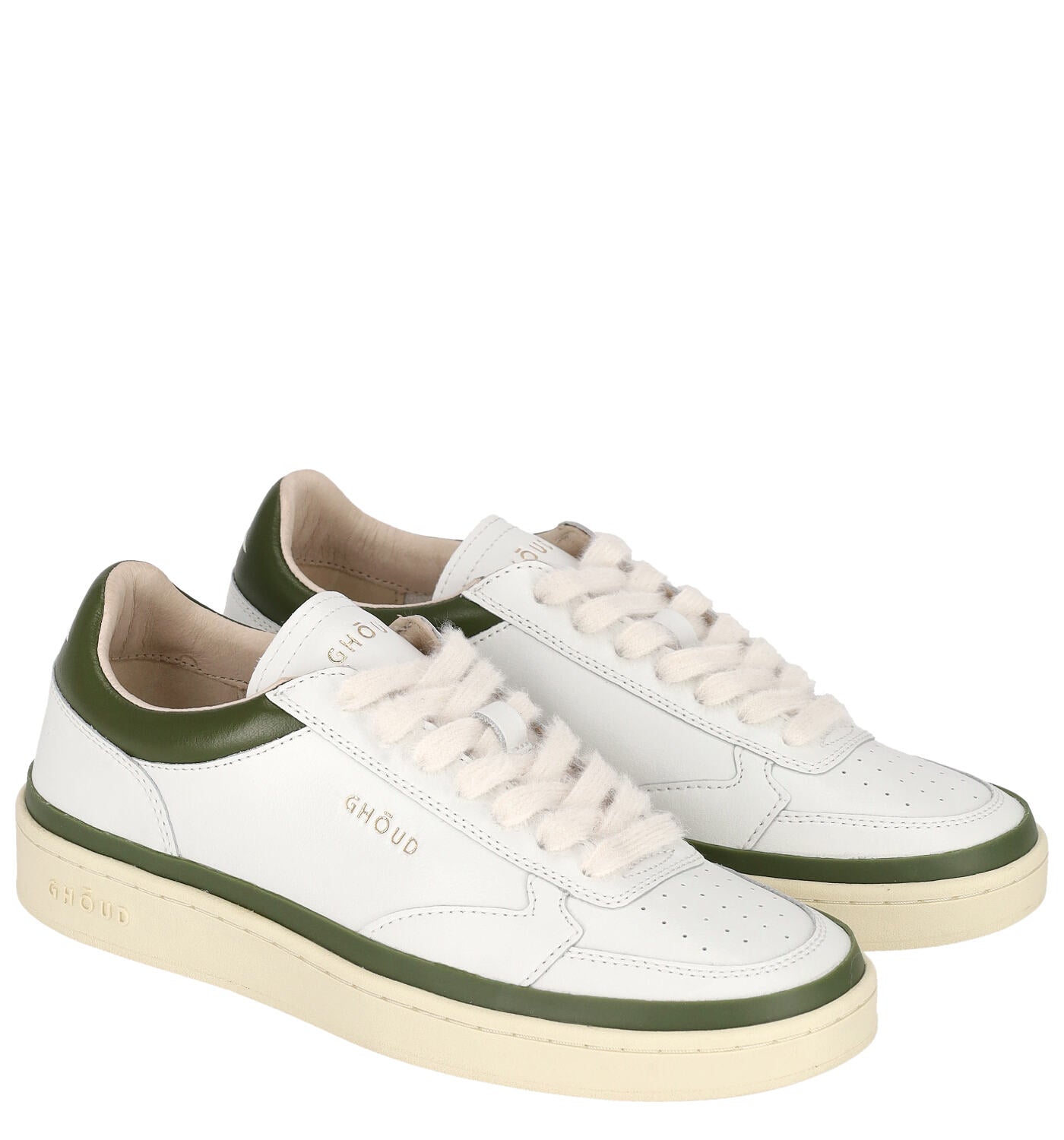 Sneakers in pelle con riporti verdi , suola in gomma