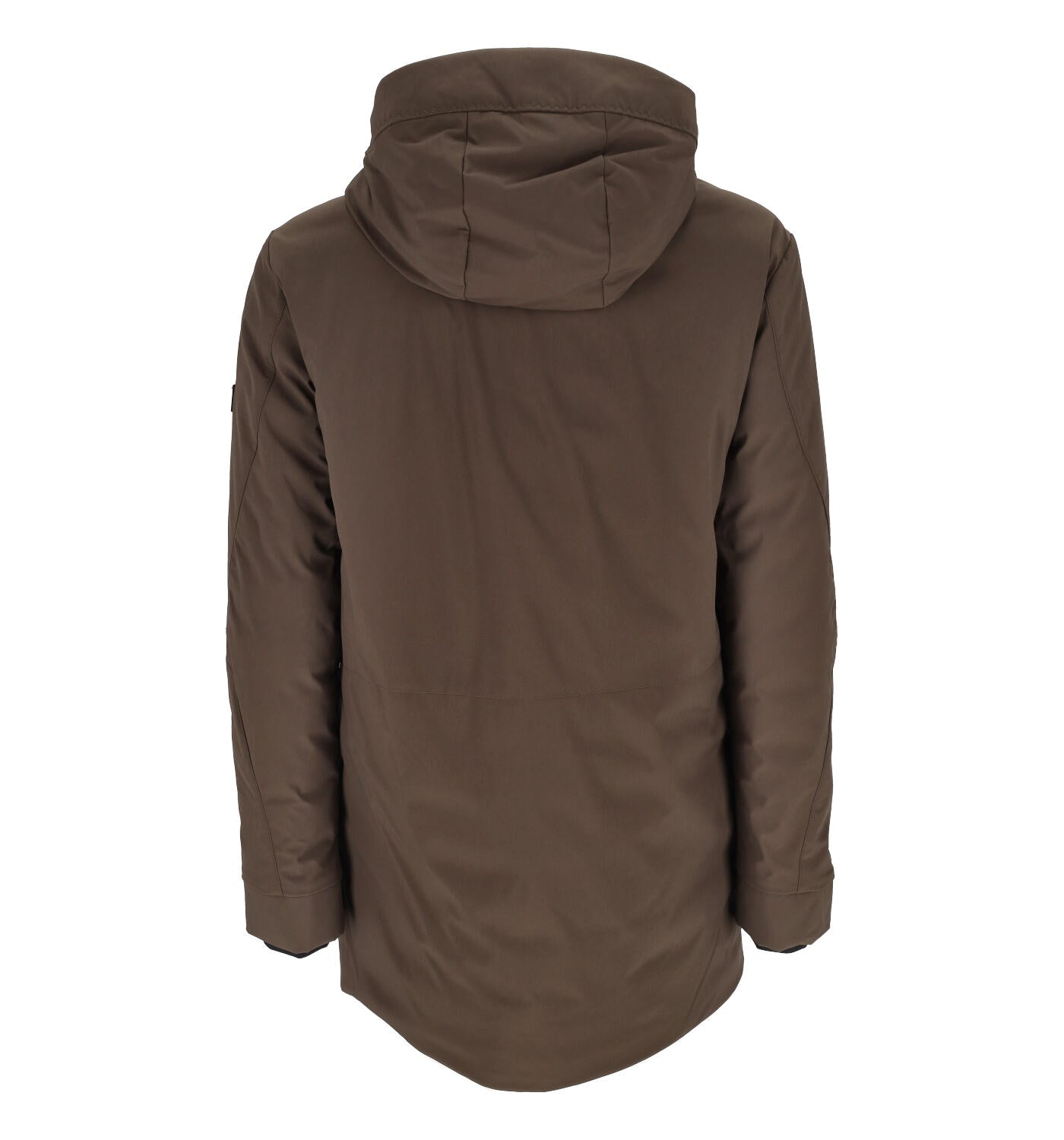 Giubbino lungo con cappuccio tessuto spalmato