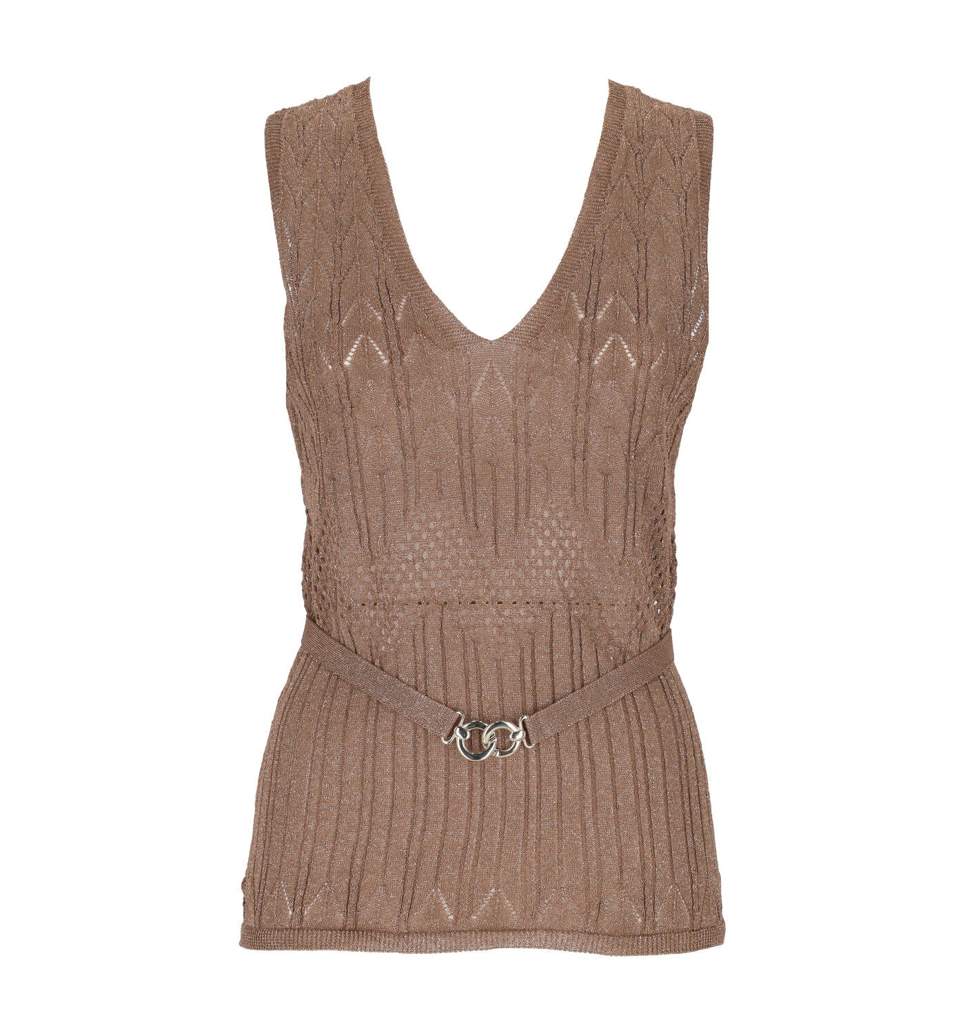 Top traforato lurex scollo a V con cinturino