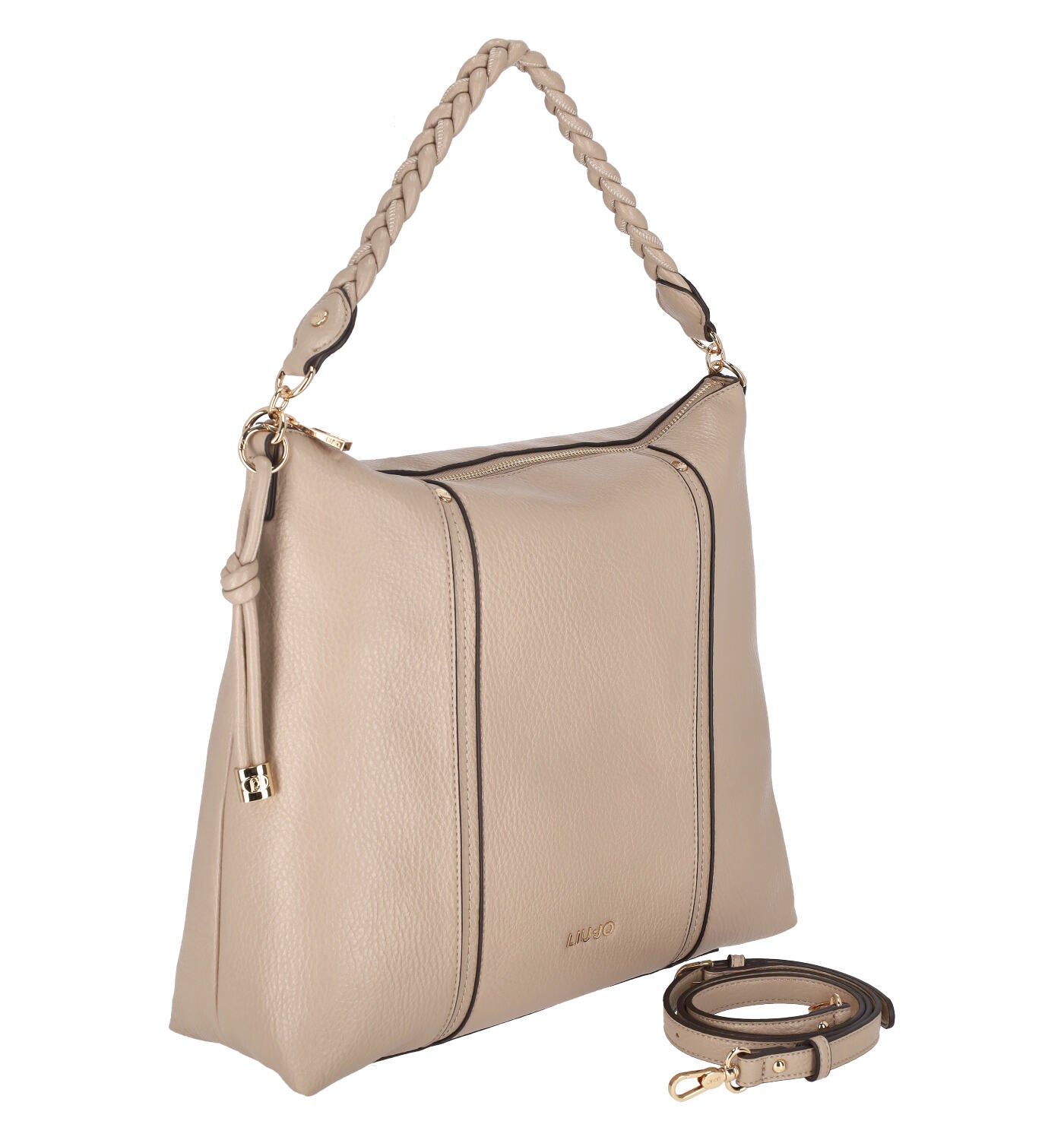 Borsa shopping verticale con manico a treccia e tracolla regolabile