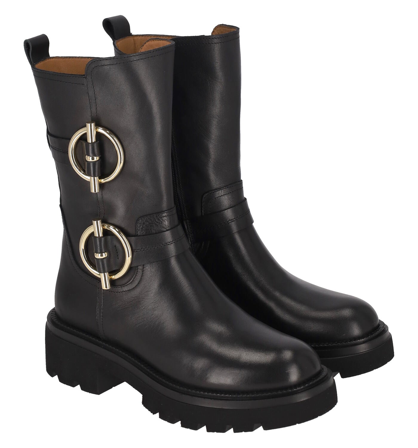 Anfibio con fibbie oro, suola in gomma .