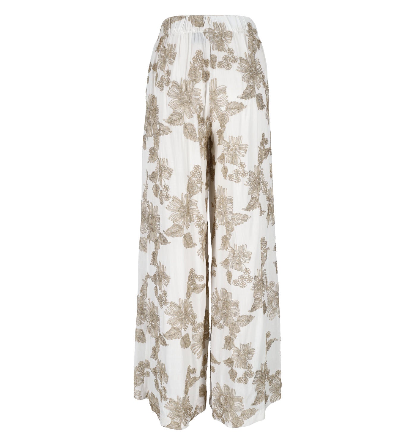 Pantalone palazzo con elastico in vita con ricami oro