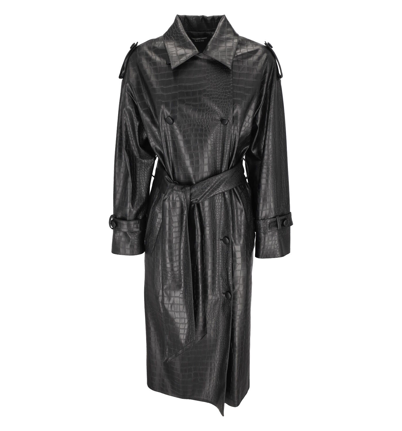 Trench in pelle con fantasia cocco , cintura in vita