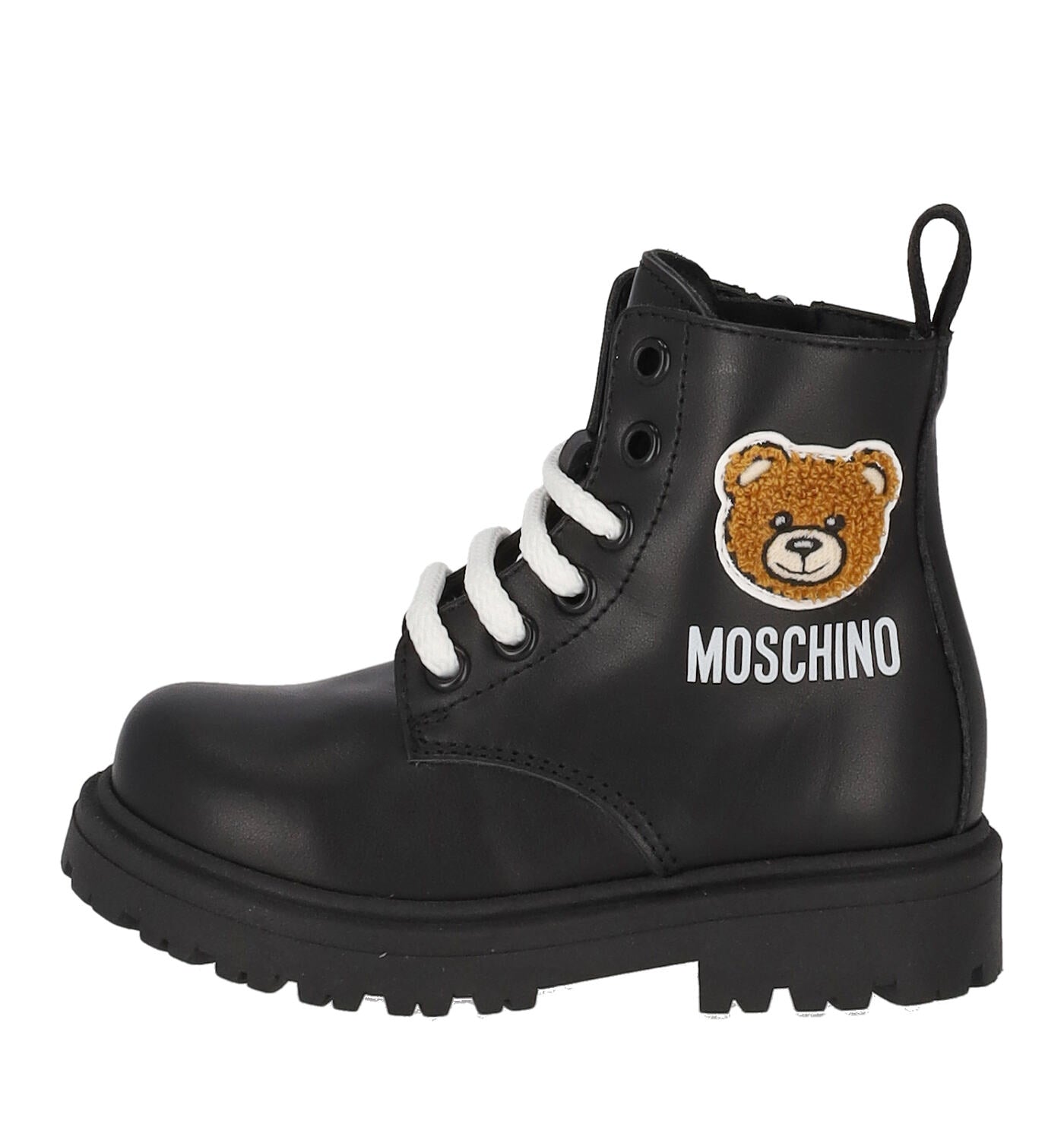 Stivaletto in pelle con ricamo orsetto , suola in gomma.