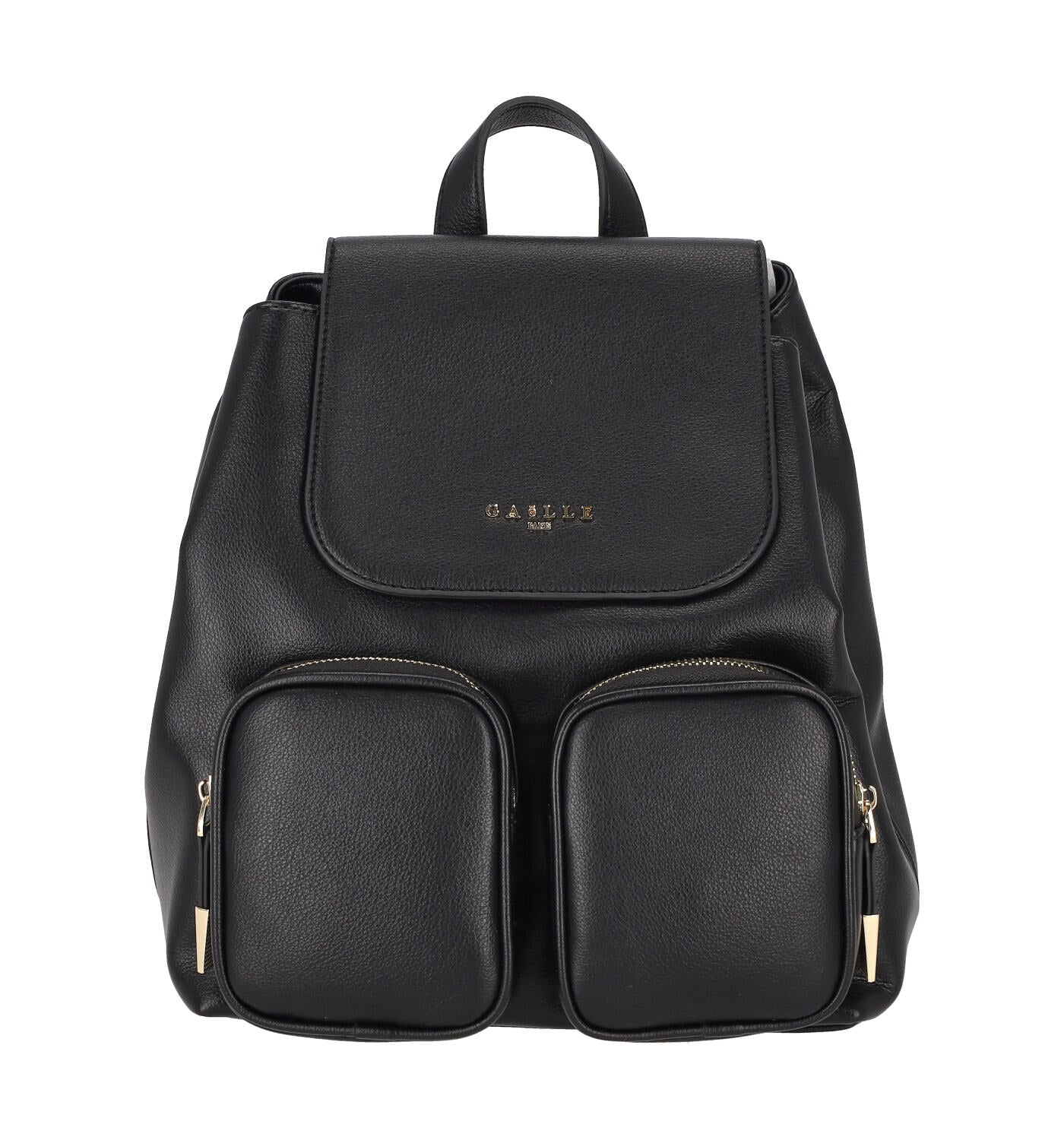 Zaino con doppia tasca sul davanti ,spallacci sottili regolabili , chiusura con bottone.