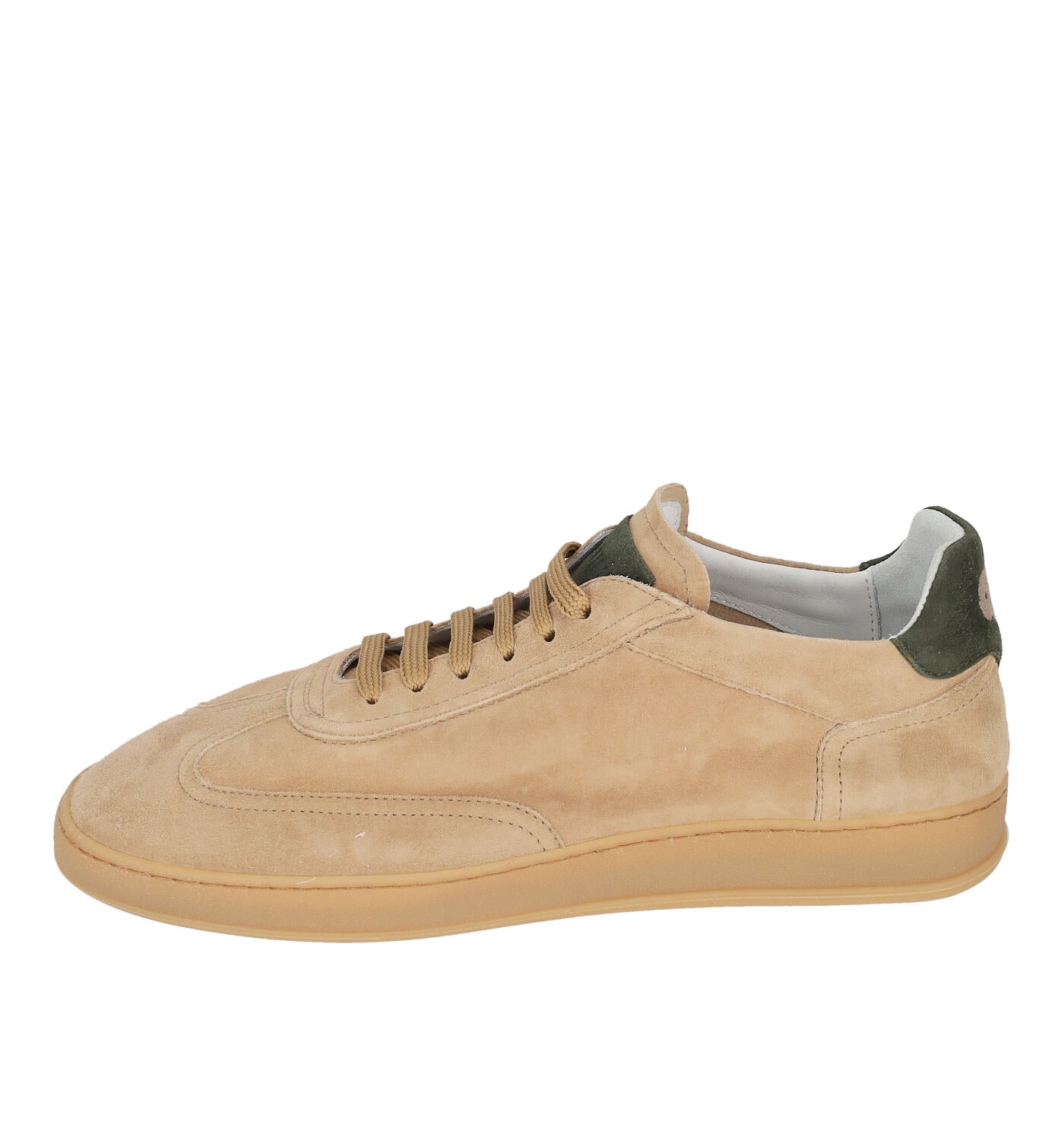 Akira sneakers in camoscio con riporto verde e fondo beige