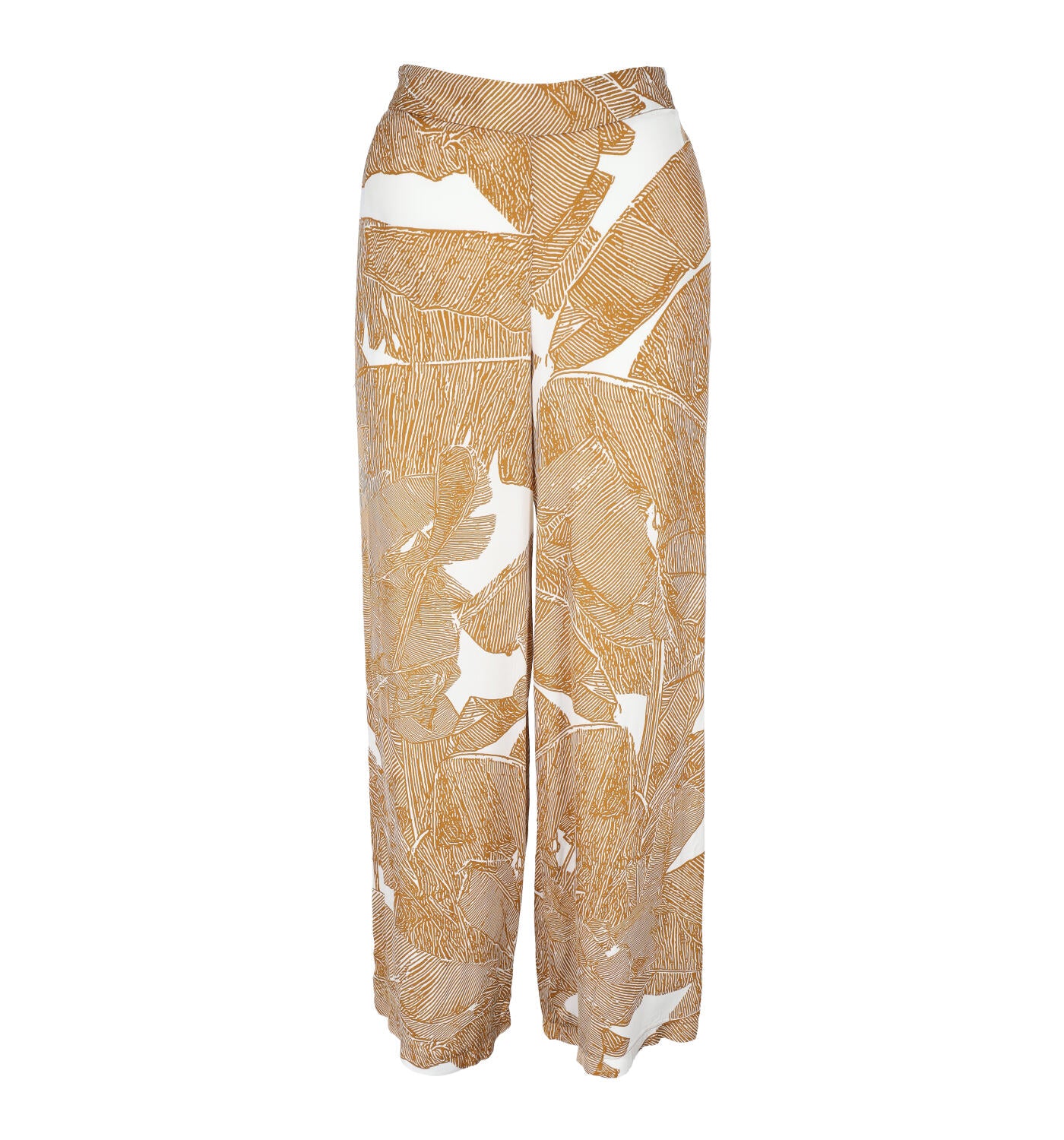 Pantalone a palazzo con stampa foglie con elastico in vita sul retro