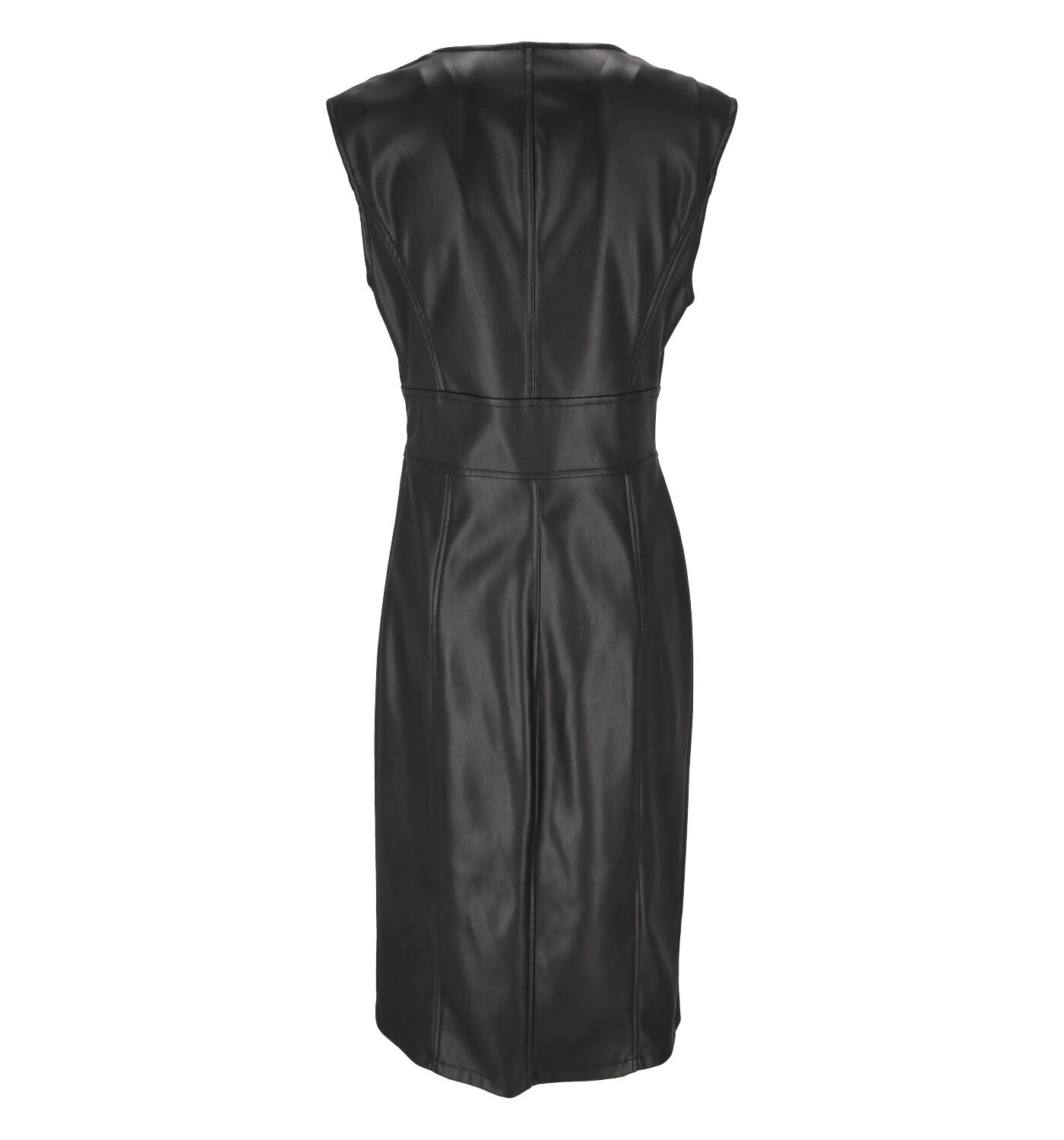 Abito midi in ecopelle con scolla a V