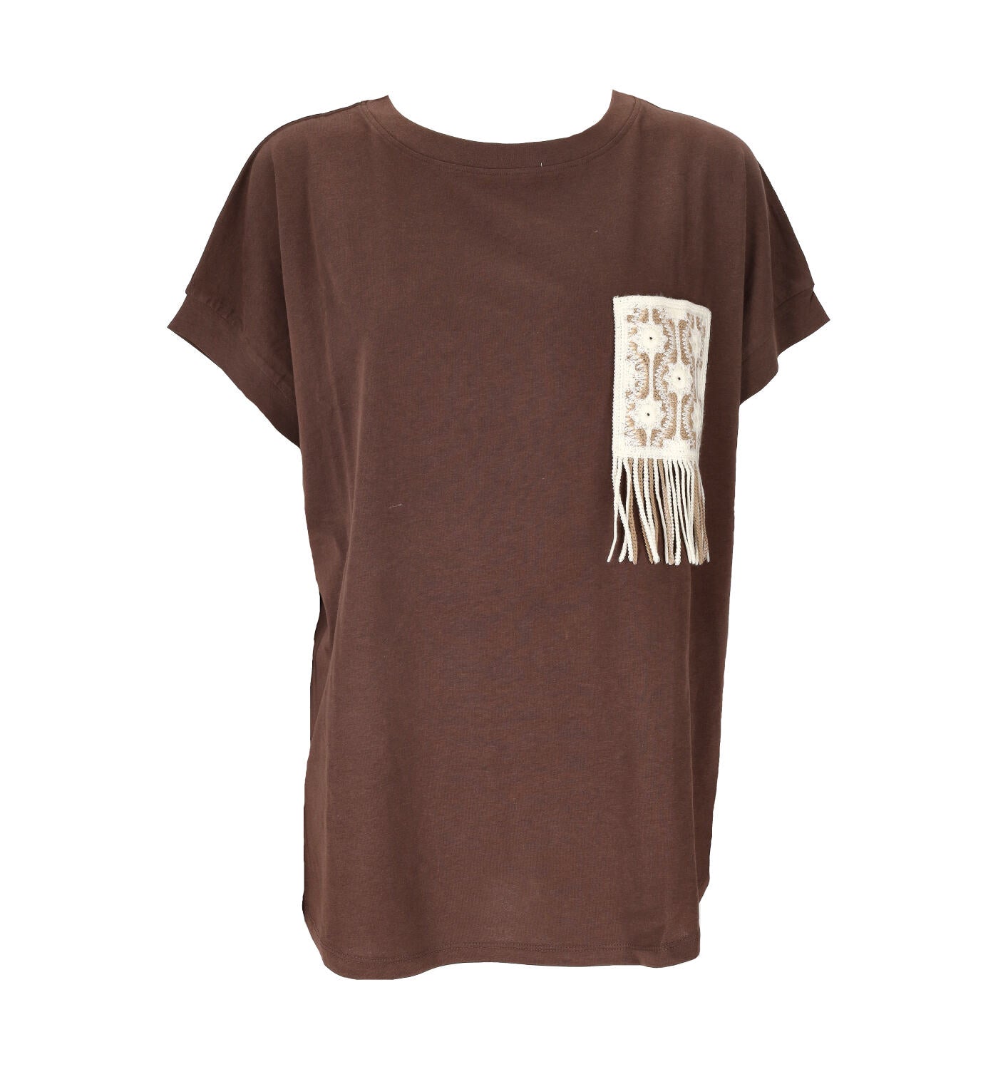 T-shirt mezza manica con taschino in crochet