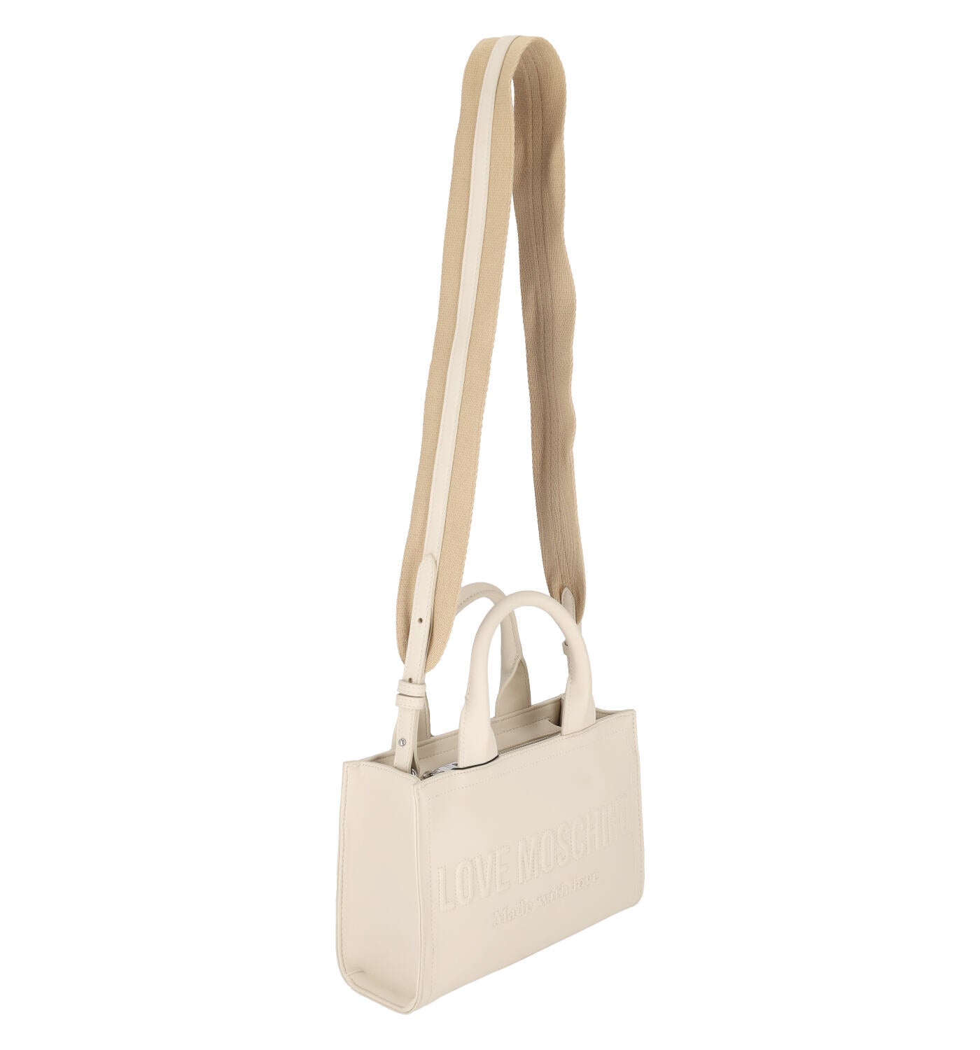 Borsa shopping media logo impunturato con chiusura a zip e tracolla regolabile