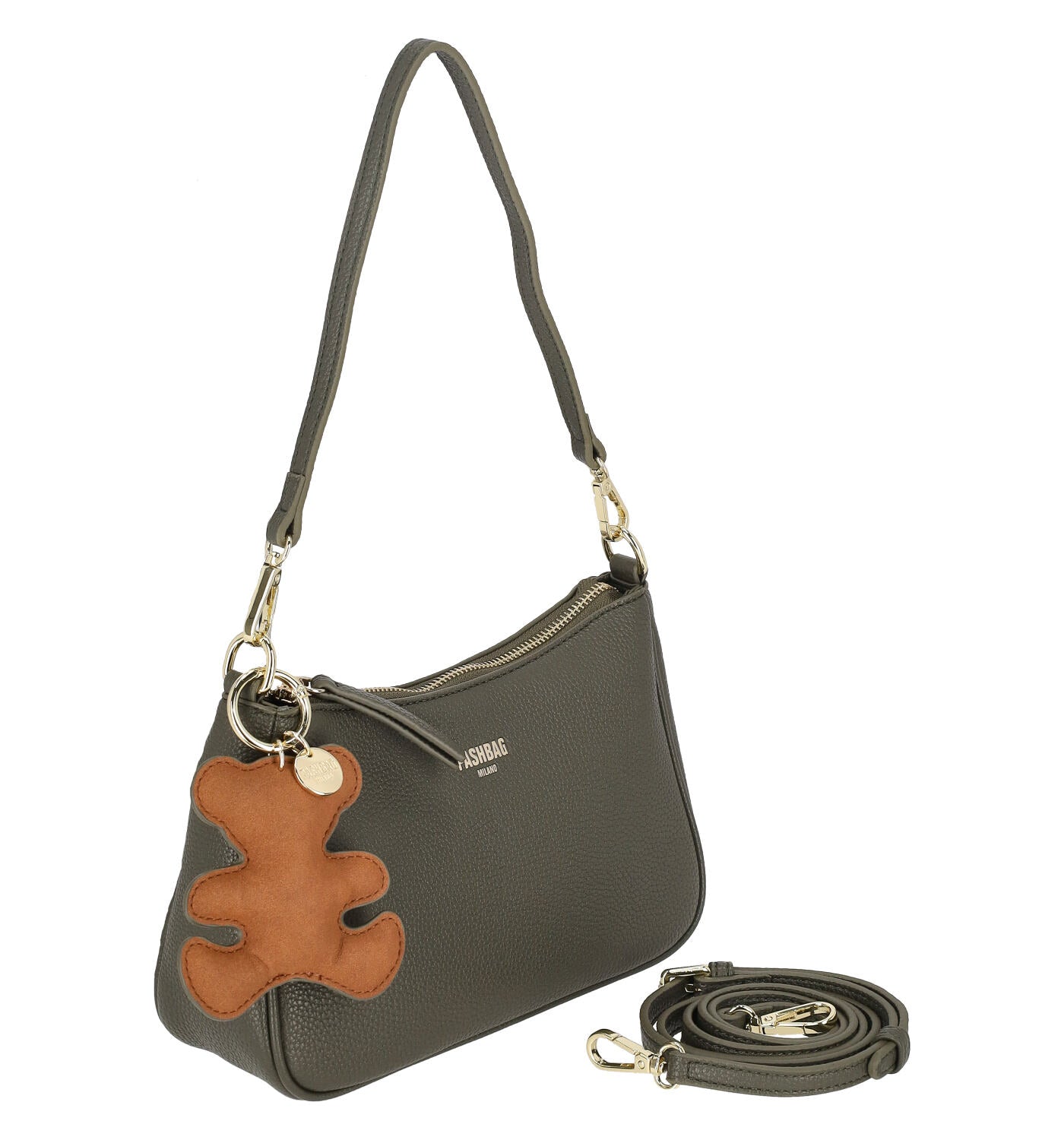 Borsa sottospalla piccola con ciondolo orso e tracolla regolabile