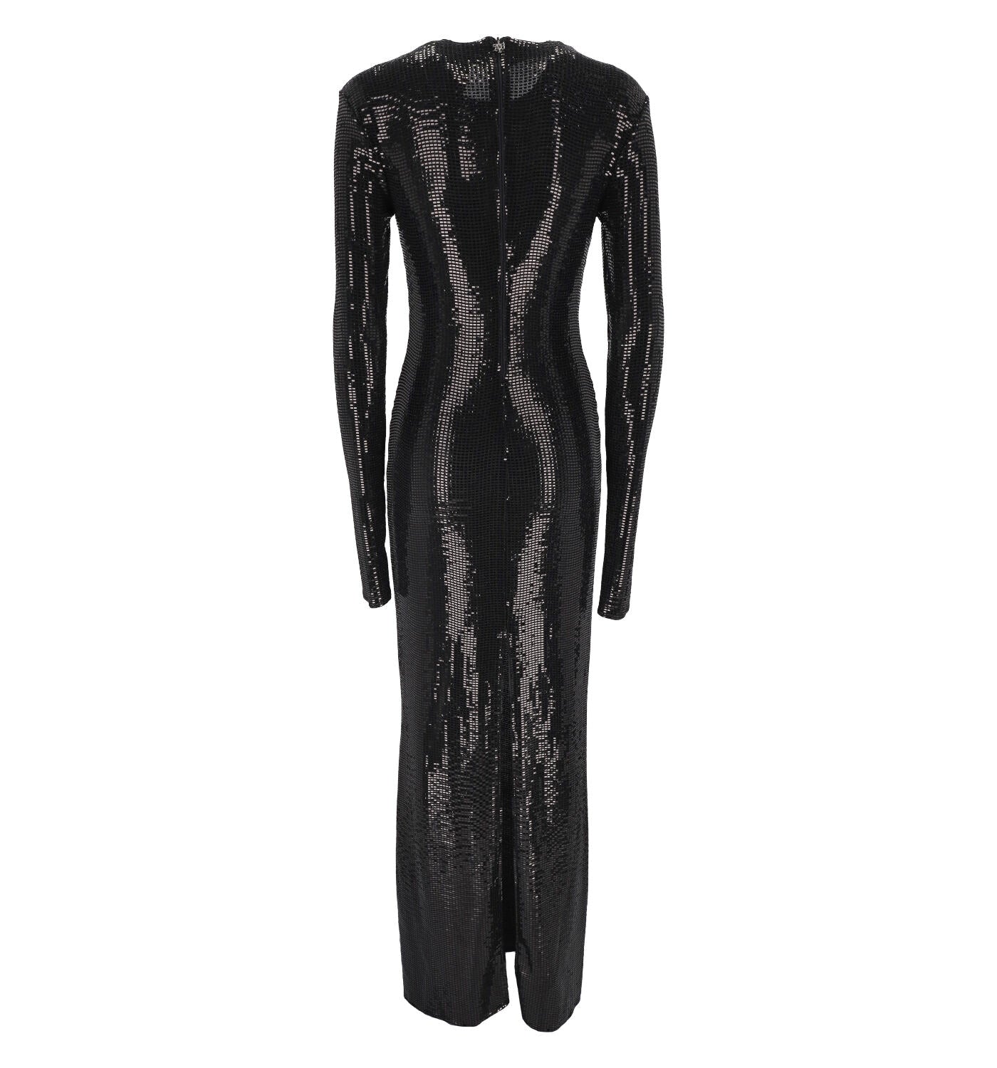 Abito lungo in tessuto metallizzato, spacco sul retro