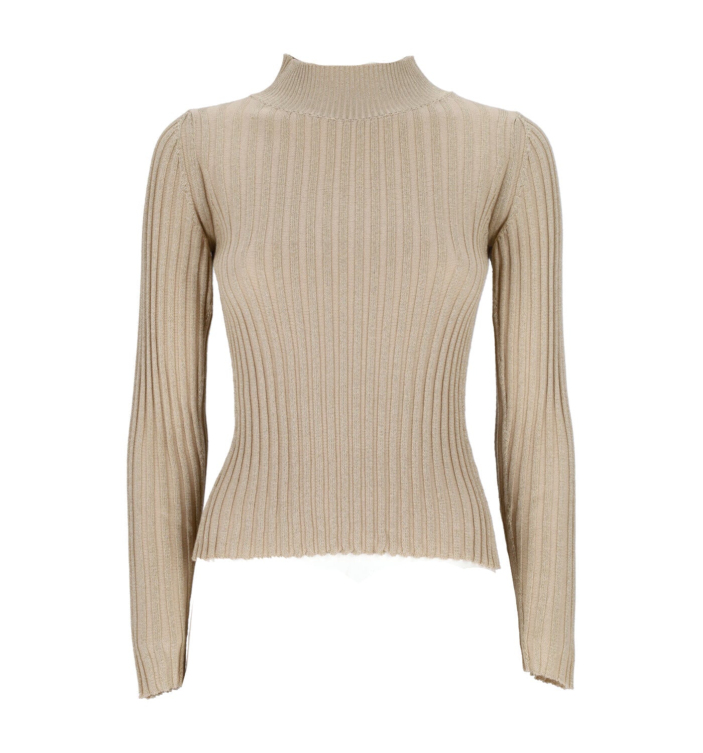 Maglia collo alto in tessuto lurex a costine