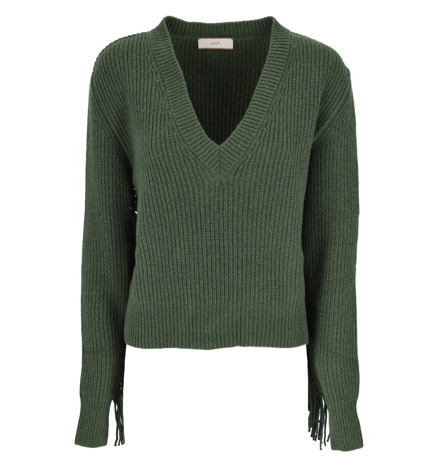 Maglia in lana scollo a v con frange