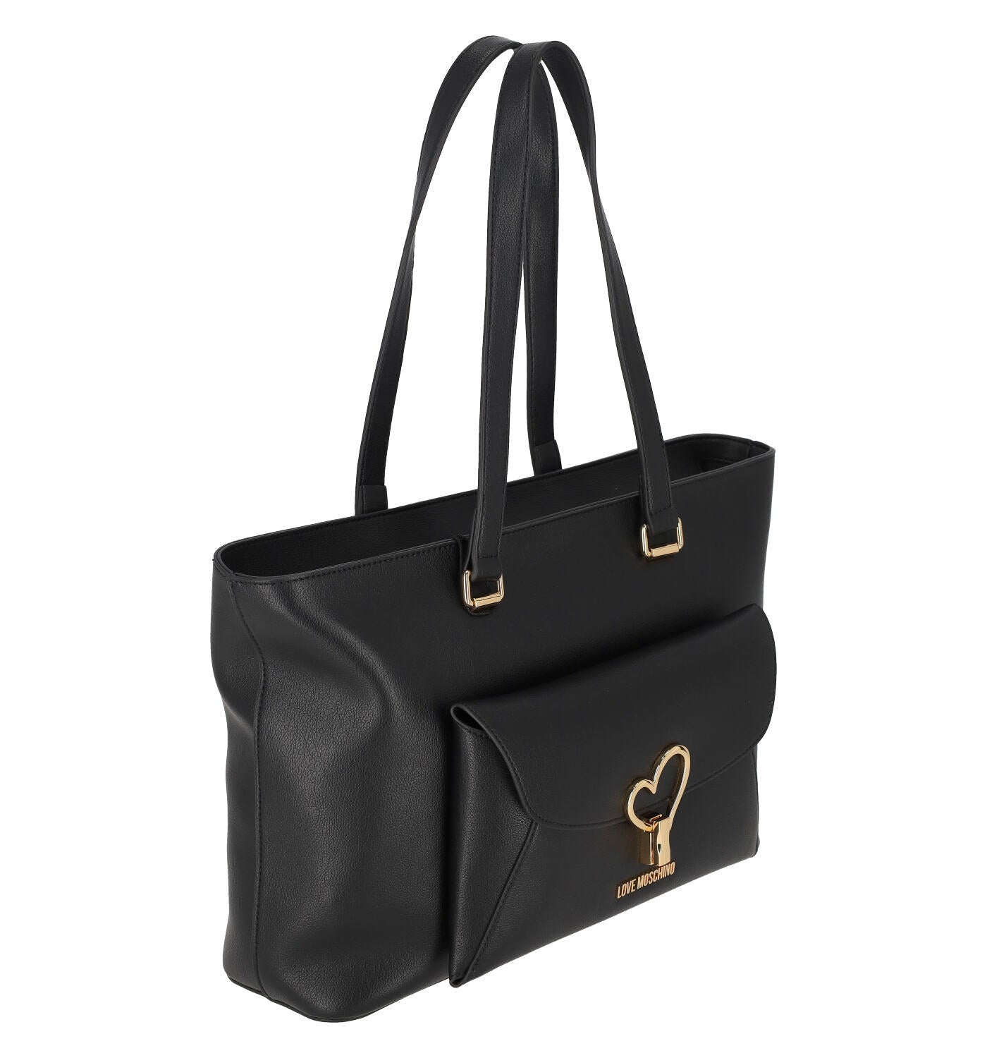 Borsa shopping grande con tasca frontale dettaglio cuore oro con chiusura a zip