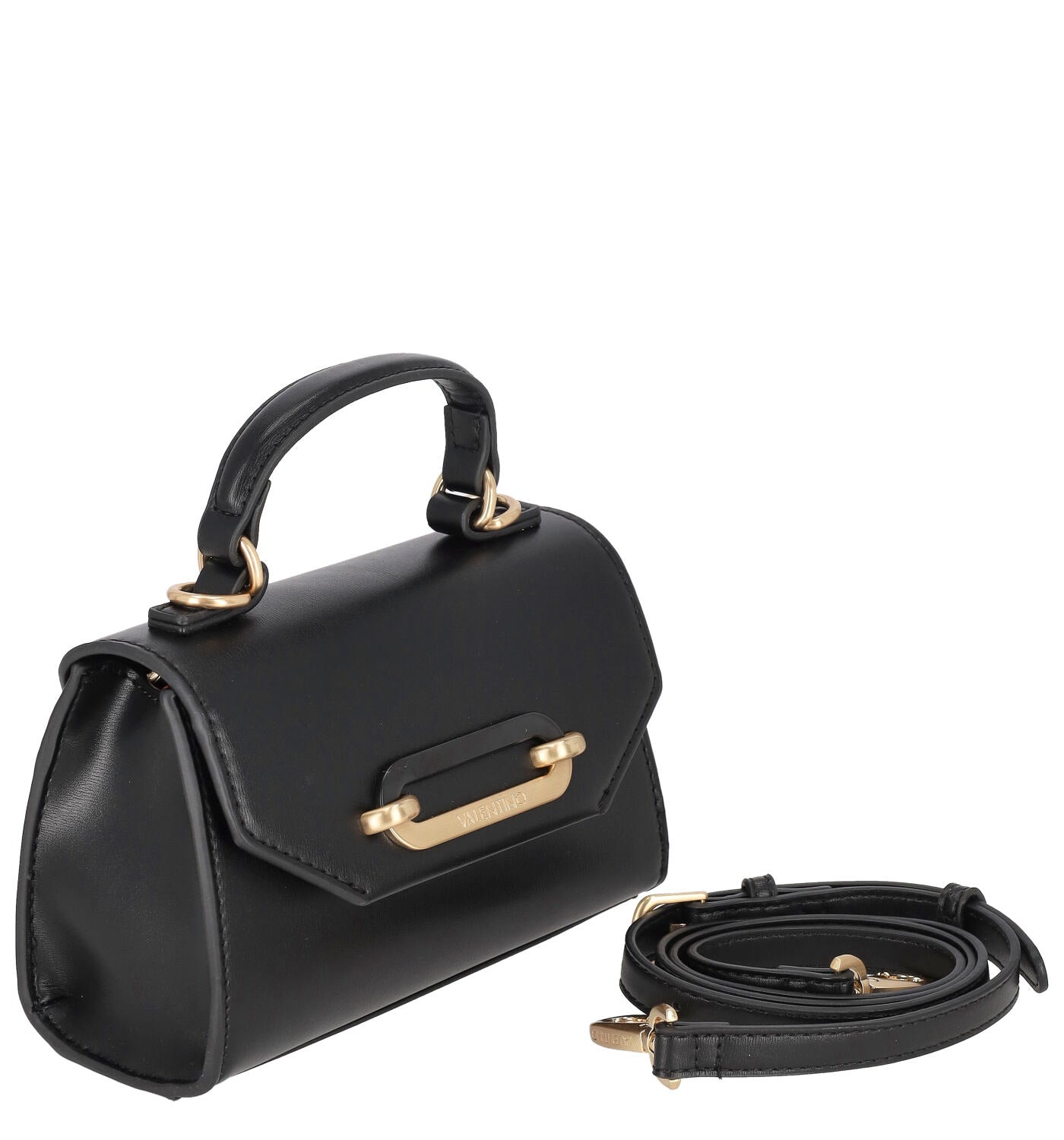 Borsa bauletto piccolo in pelle saffiano con accessorio in oro e tracolla regolabile