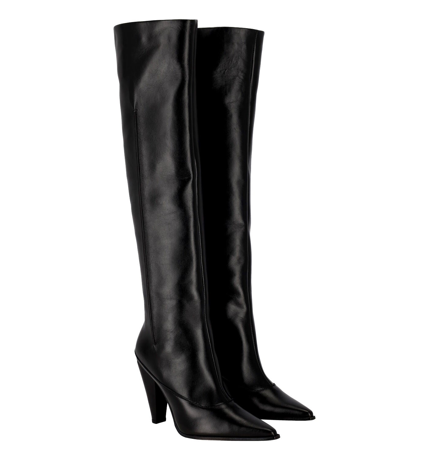 Stivale in pelle con tacco altezza 9 cm .