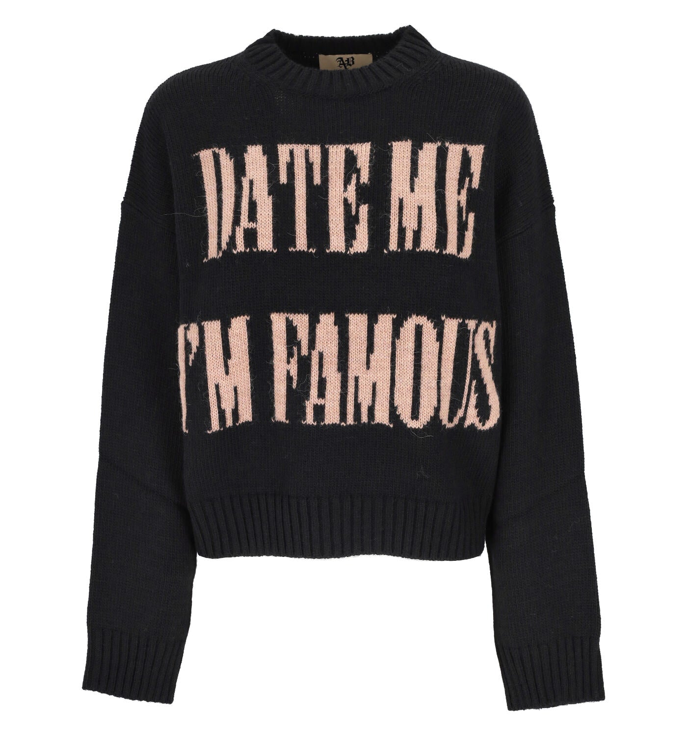 Maglione crop in lana con scritta