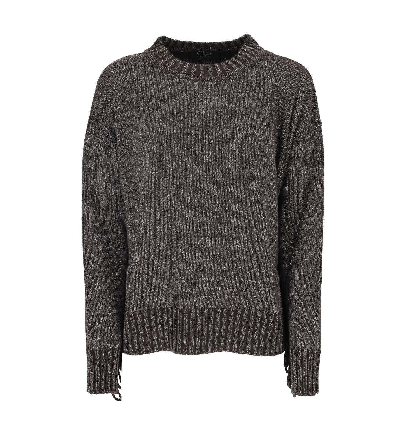 Maglia mezzo collo in tessuto lurex con frange